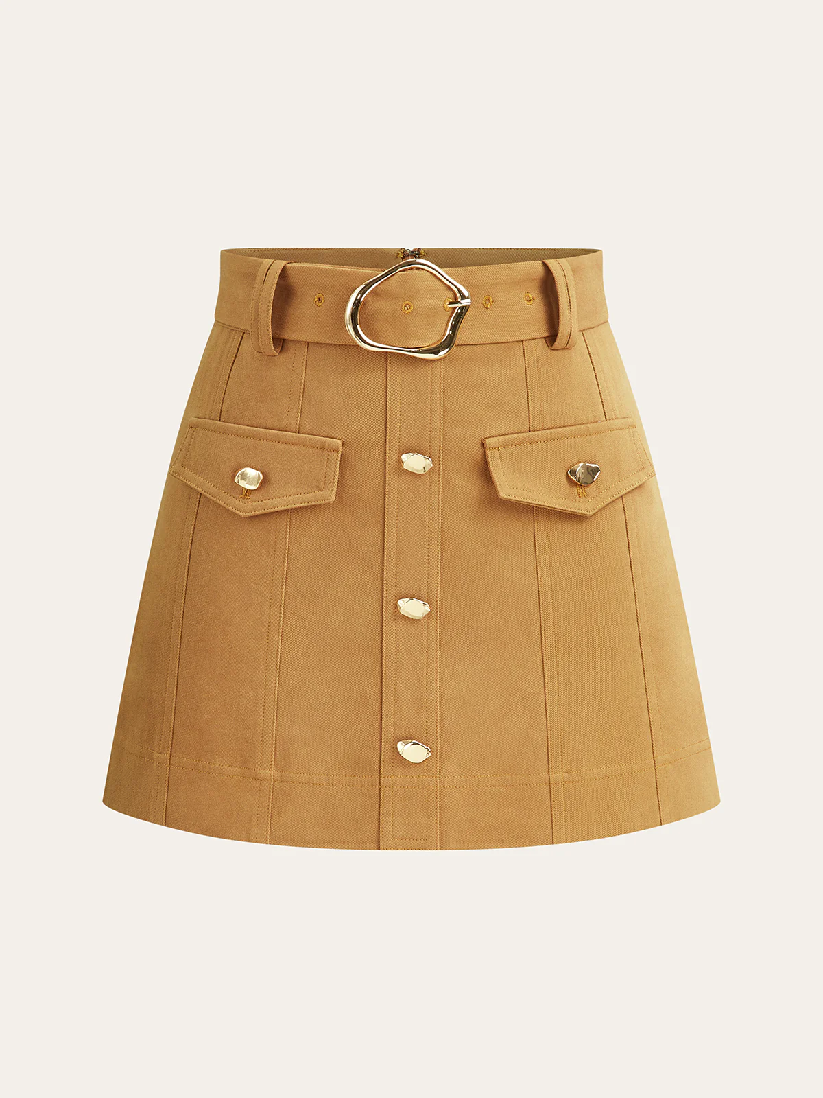 Metal Button Belted Mini Skirt with Decor Pocket - Image 6