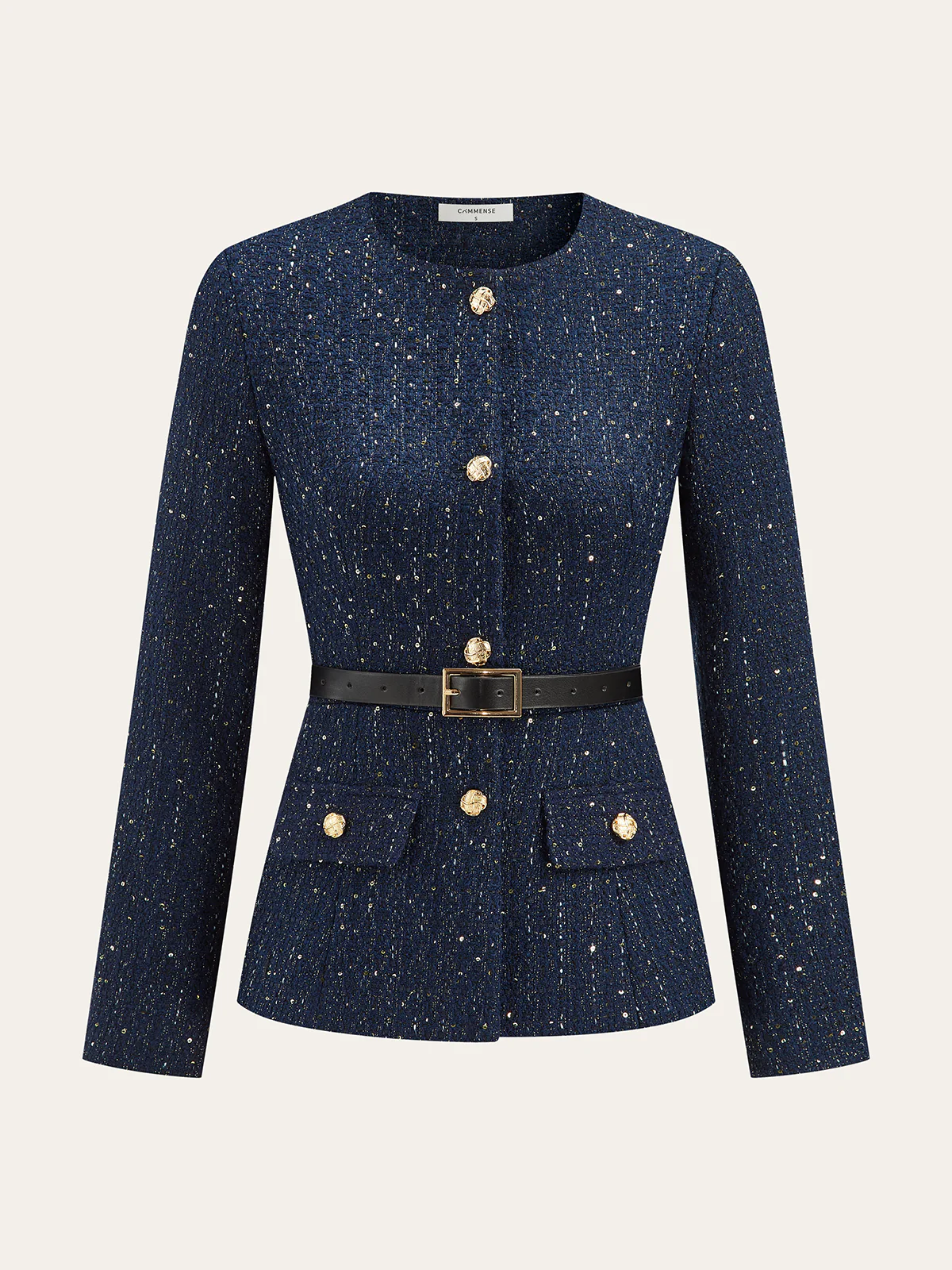 Metal Button Belted Tweed Jacket - Image 2