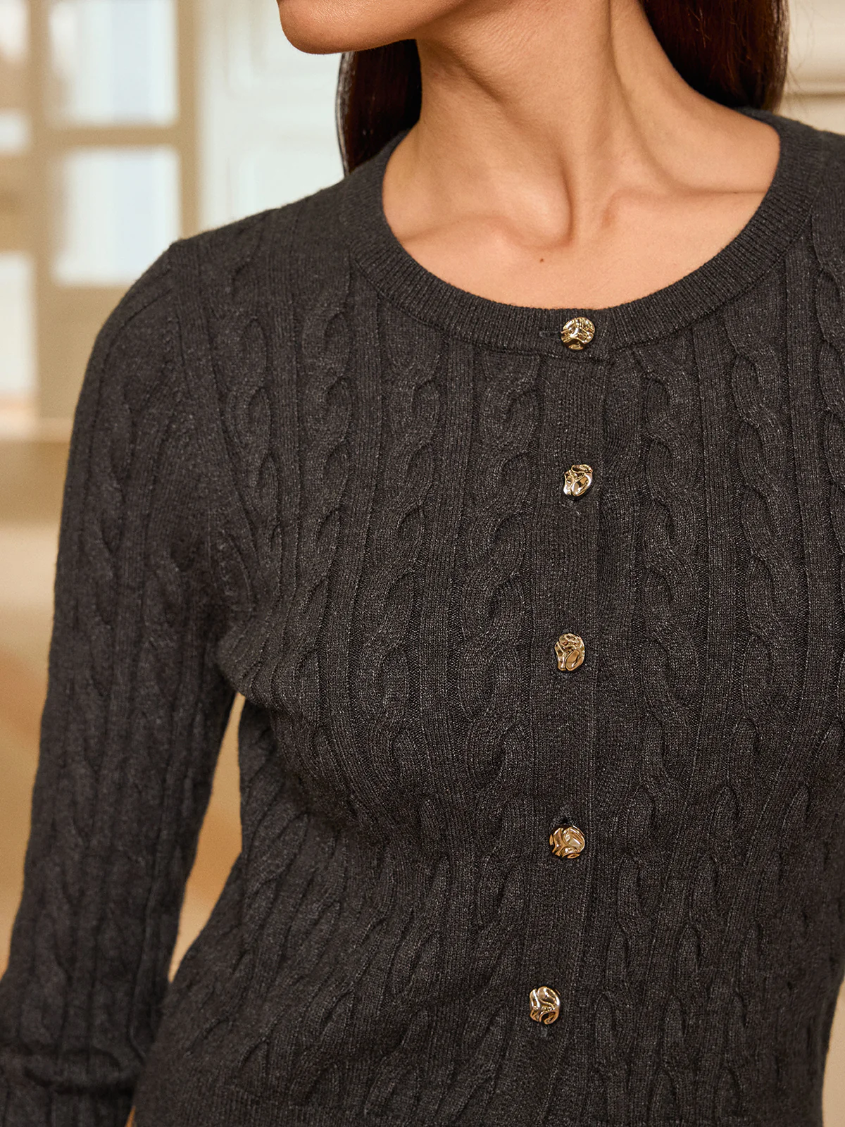Metal Button Cable-Knit Cardigan - Image 5