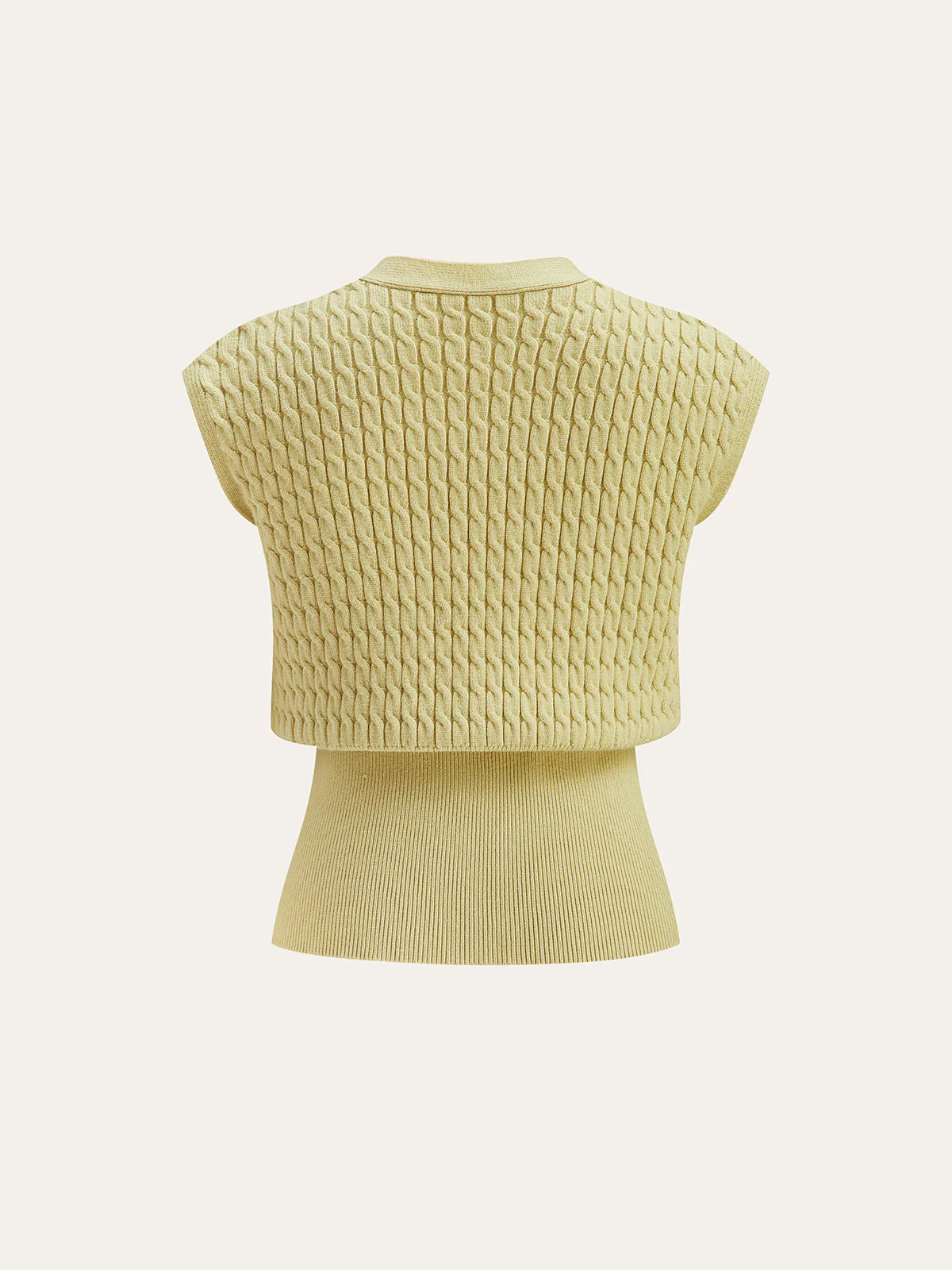 Metal Button Cable Knit Waist-Cinching Vest - Image 3