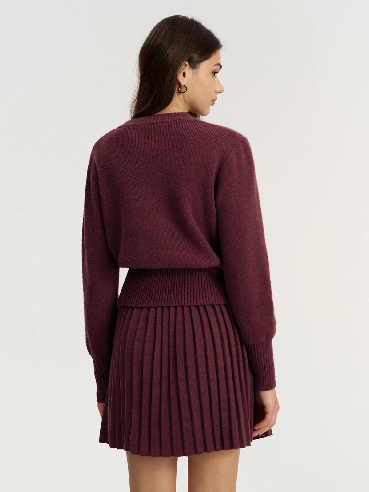 Metal Button Cardigan and Pleated Mini Skirt Set - Image 6