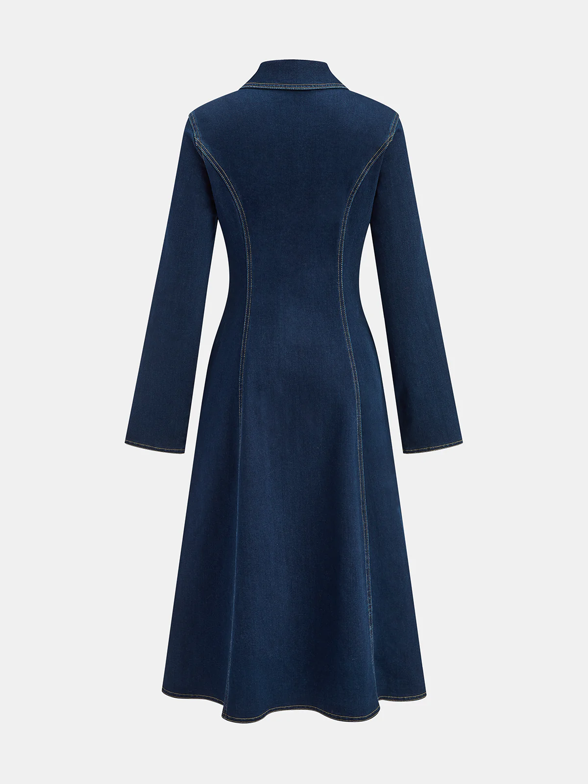 Metal Button Collared Denim Flare Dress - Image 2