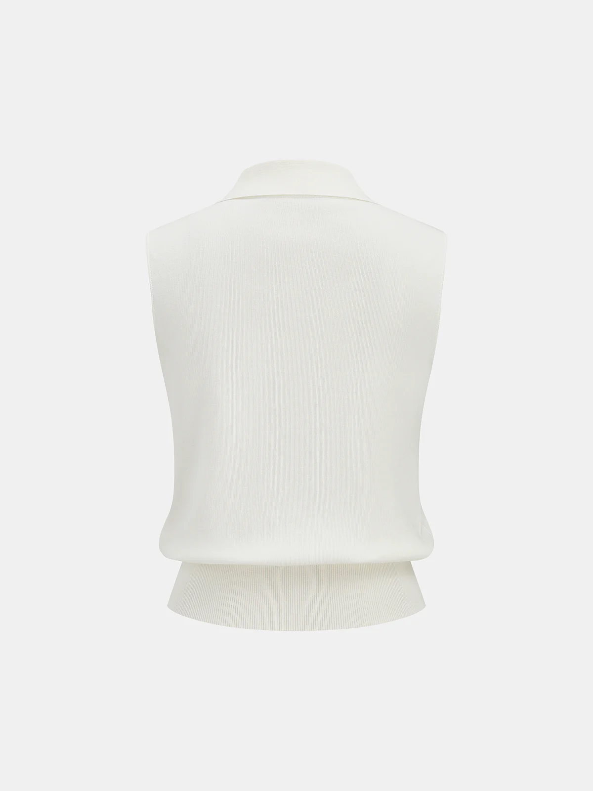 Metal Button Collared Sleeveless Knit Top - Image 2