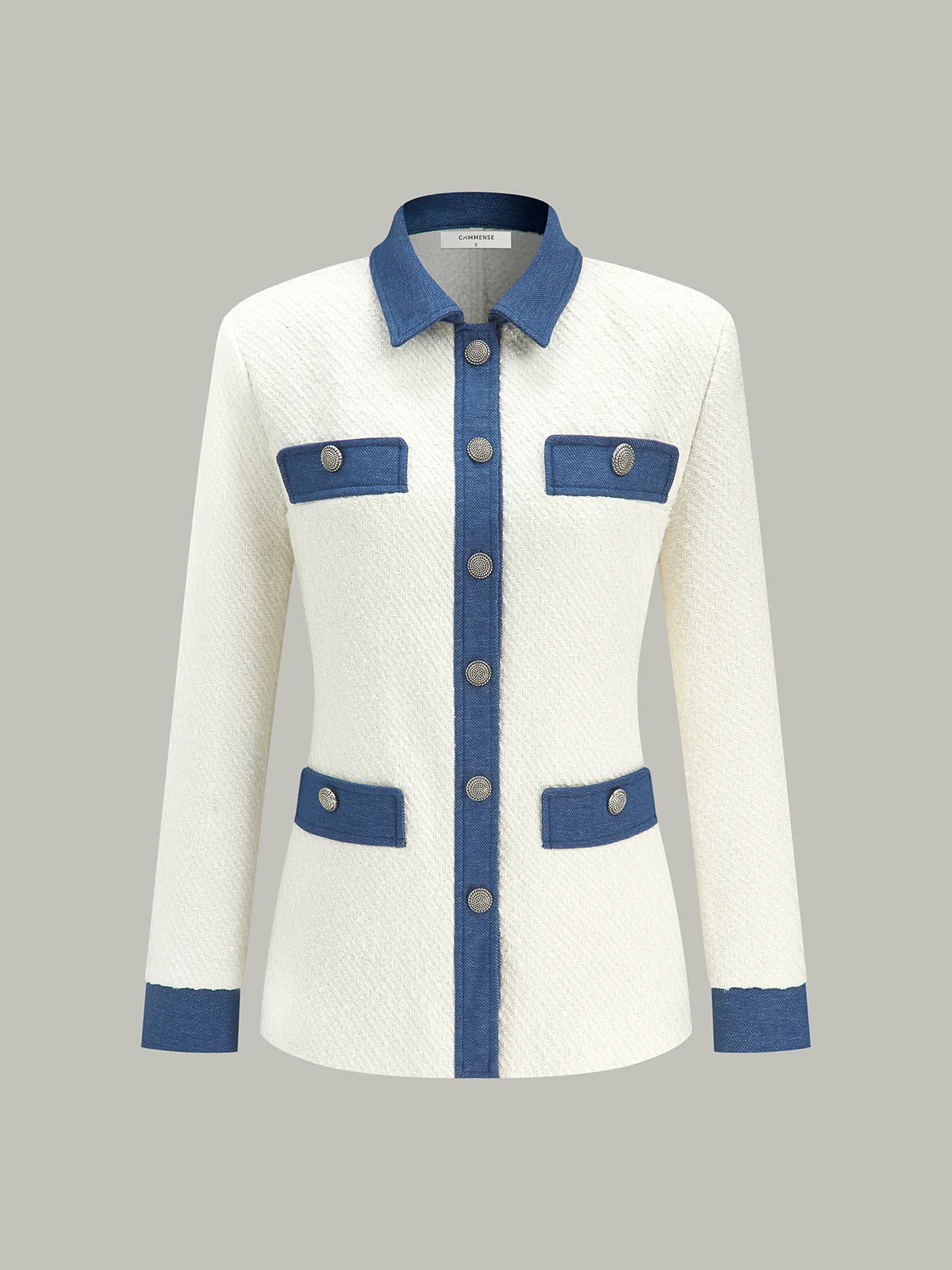 Metal Button Contrast Trim Tweed Jacket