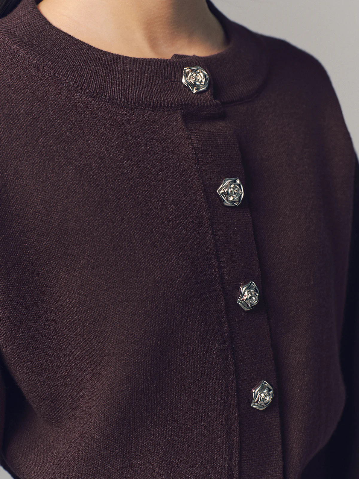 Metal Button Crew Neck Knit Cardigan - Image 5
