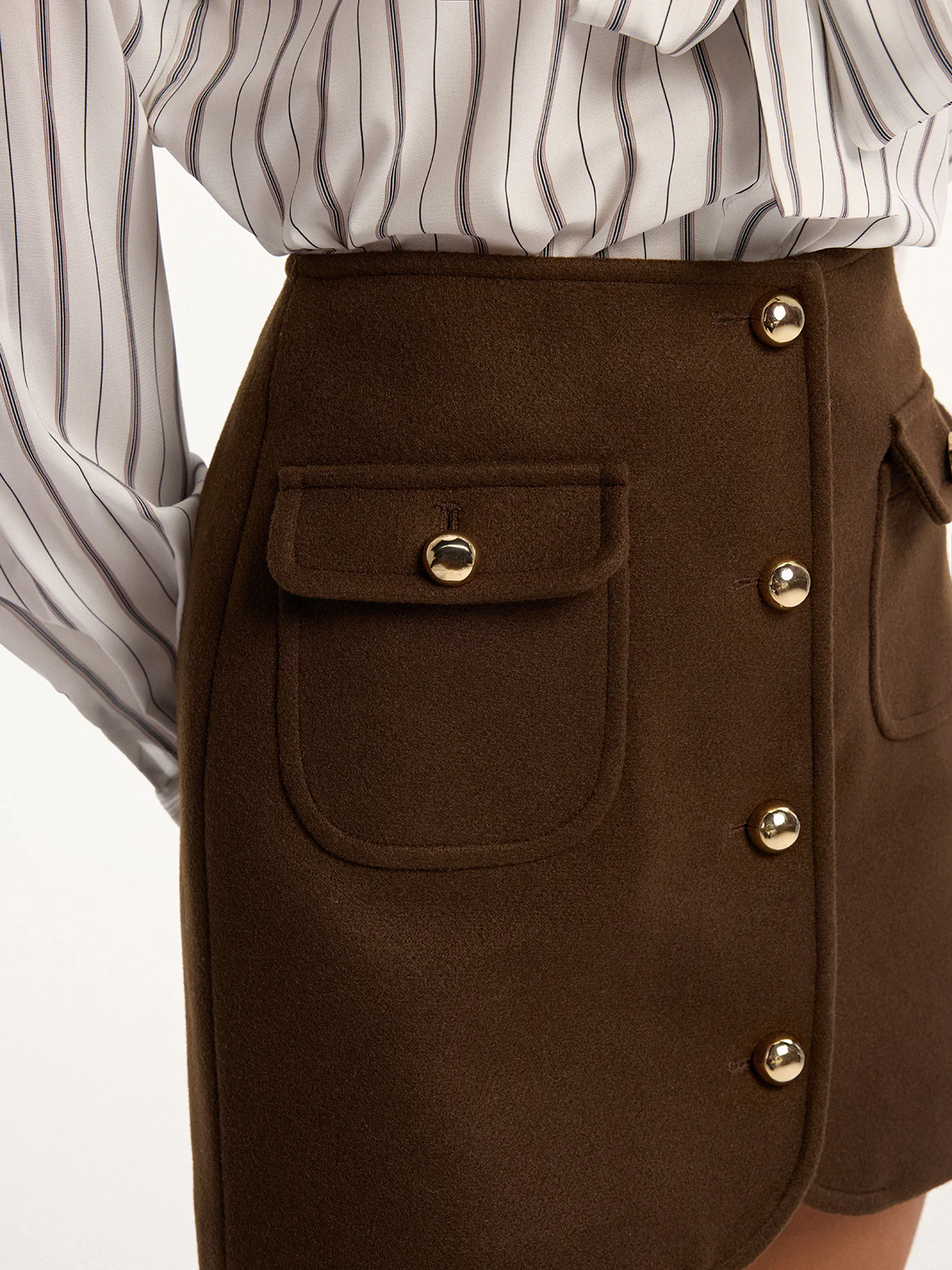 Metal Button Decor Pocket Tweed Mini Skirt - Image 4
