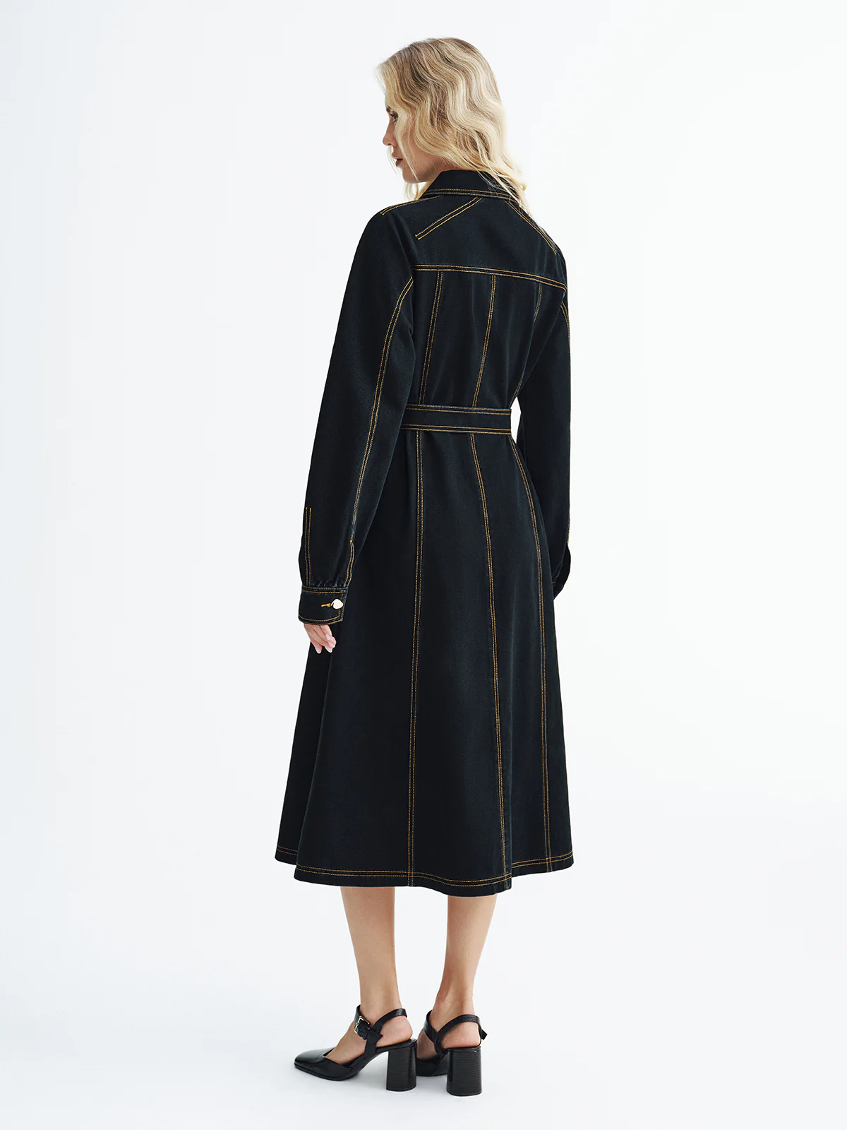 Metal Button Denim Belted Maxi Shirt Dress - Image 6