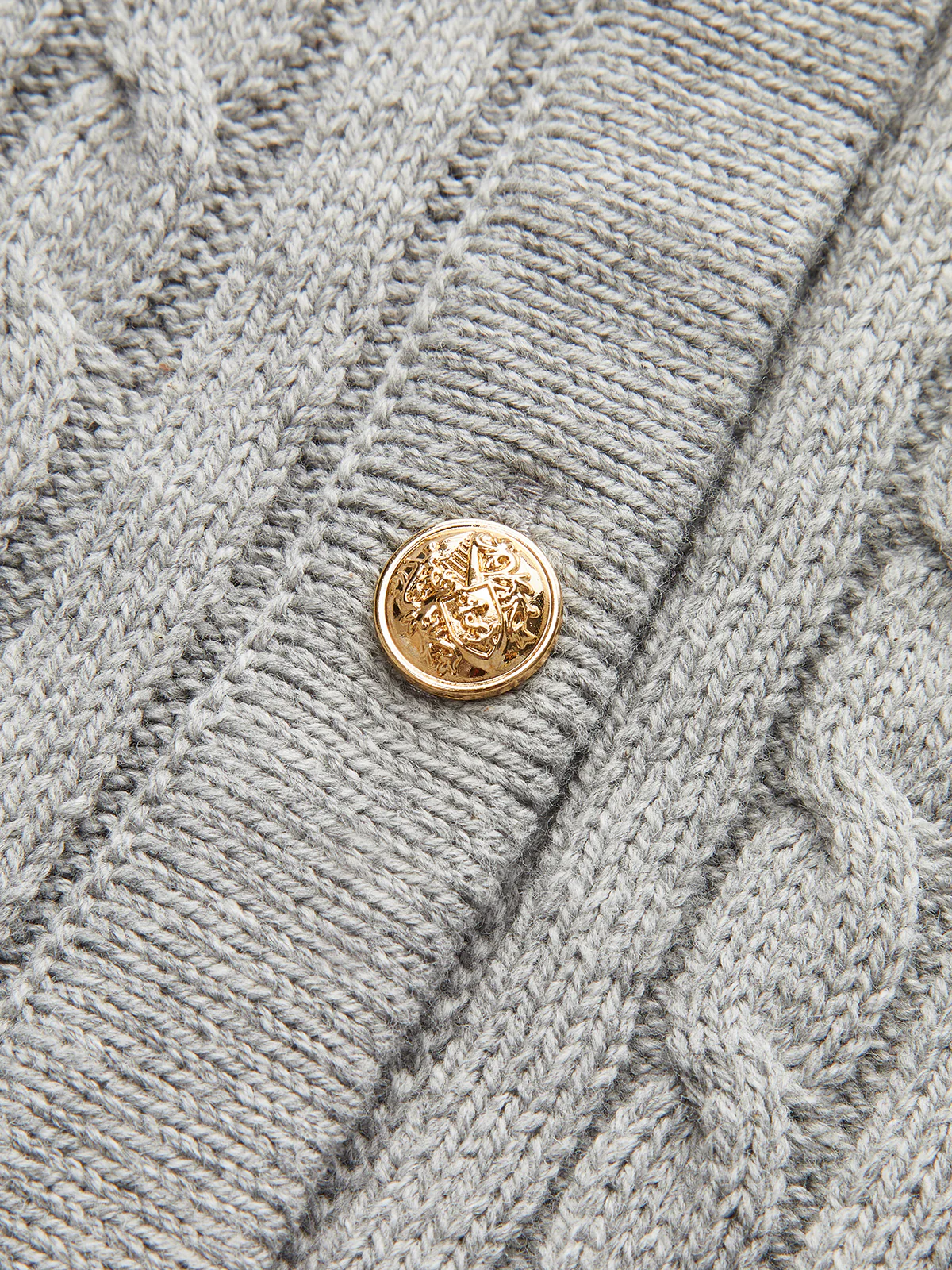 Metal Button Denim Collar Cable-Knit Top - Image 4