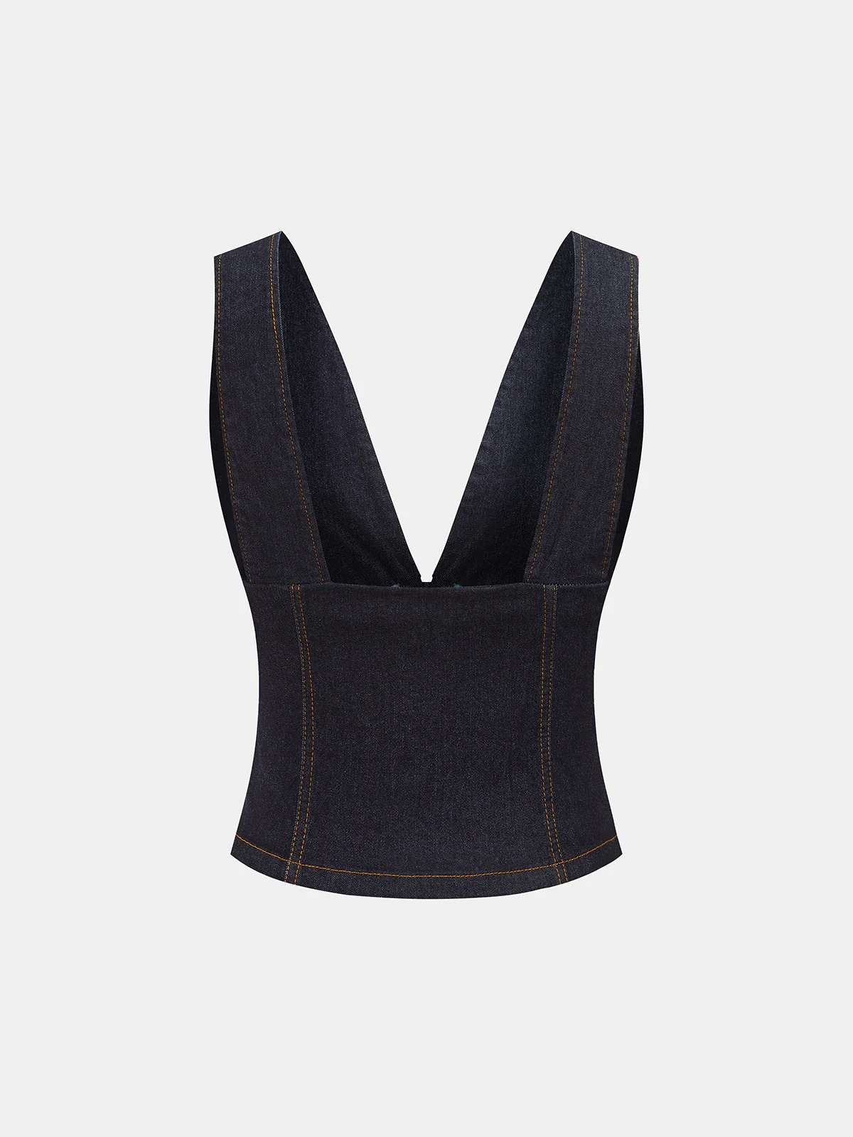 Metal Button Denim Deep V-Neck Tank Top - Image 2