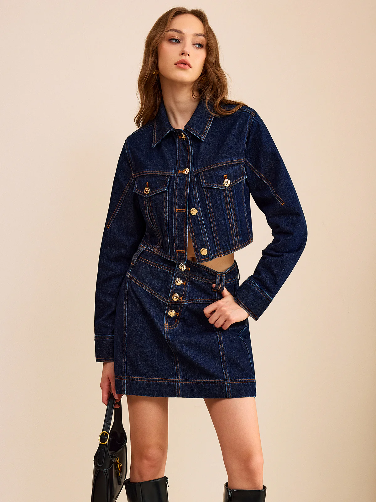 Metal Button Denim Mini Skirt - Image 3