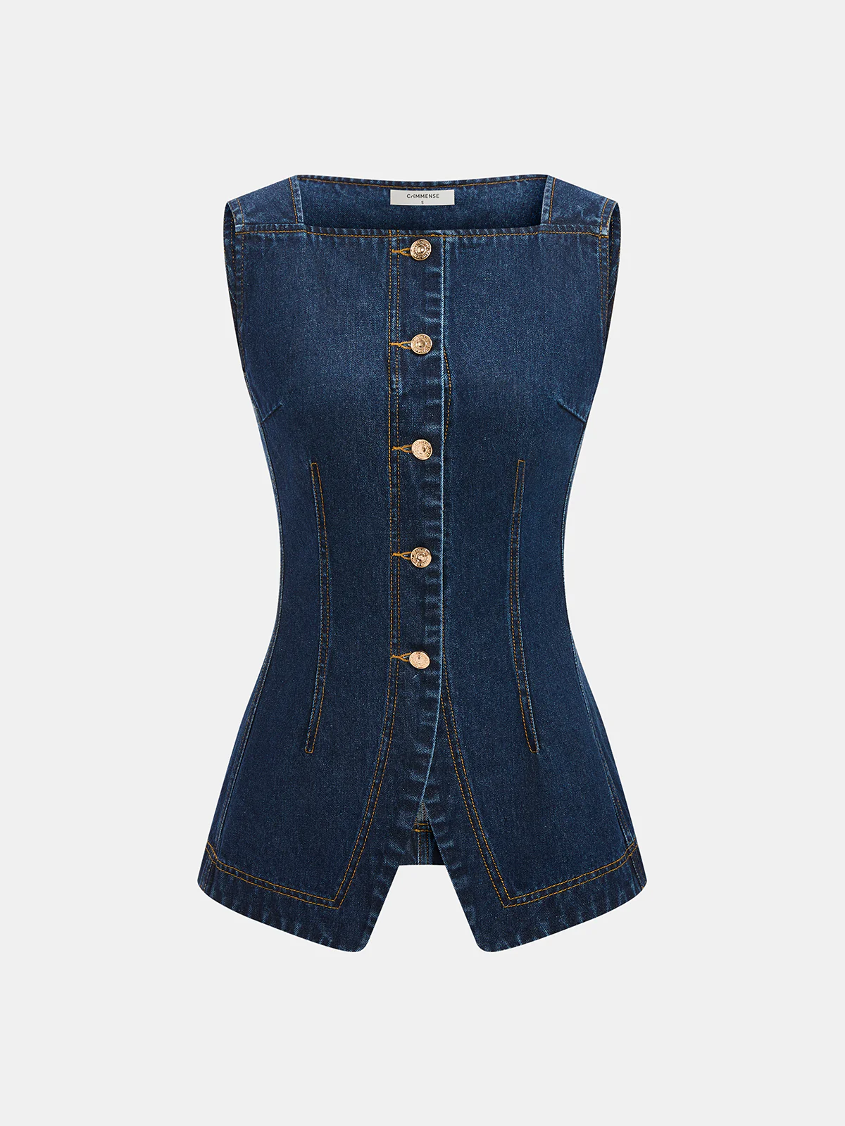 Metal Button Denim Sleeveless Vest & Shorts Set - Image 2