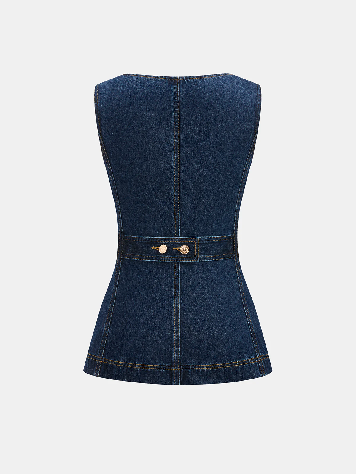 Metal Button Denim Sleeveless Vest & Shorts Set - Image 3