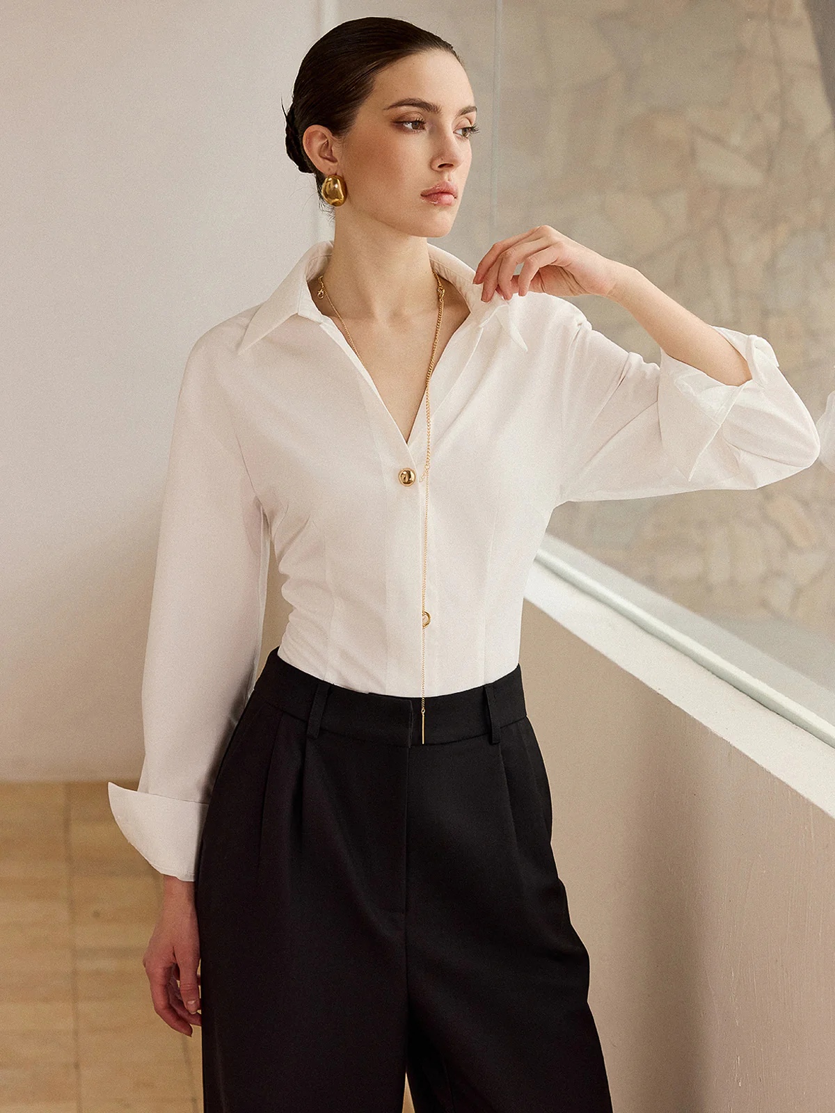 Metal Button Long-Sleeve Shirt - Image 2