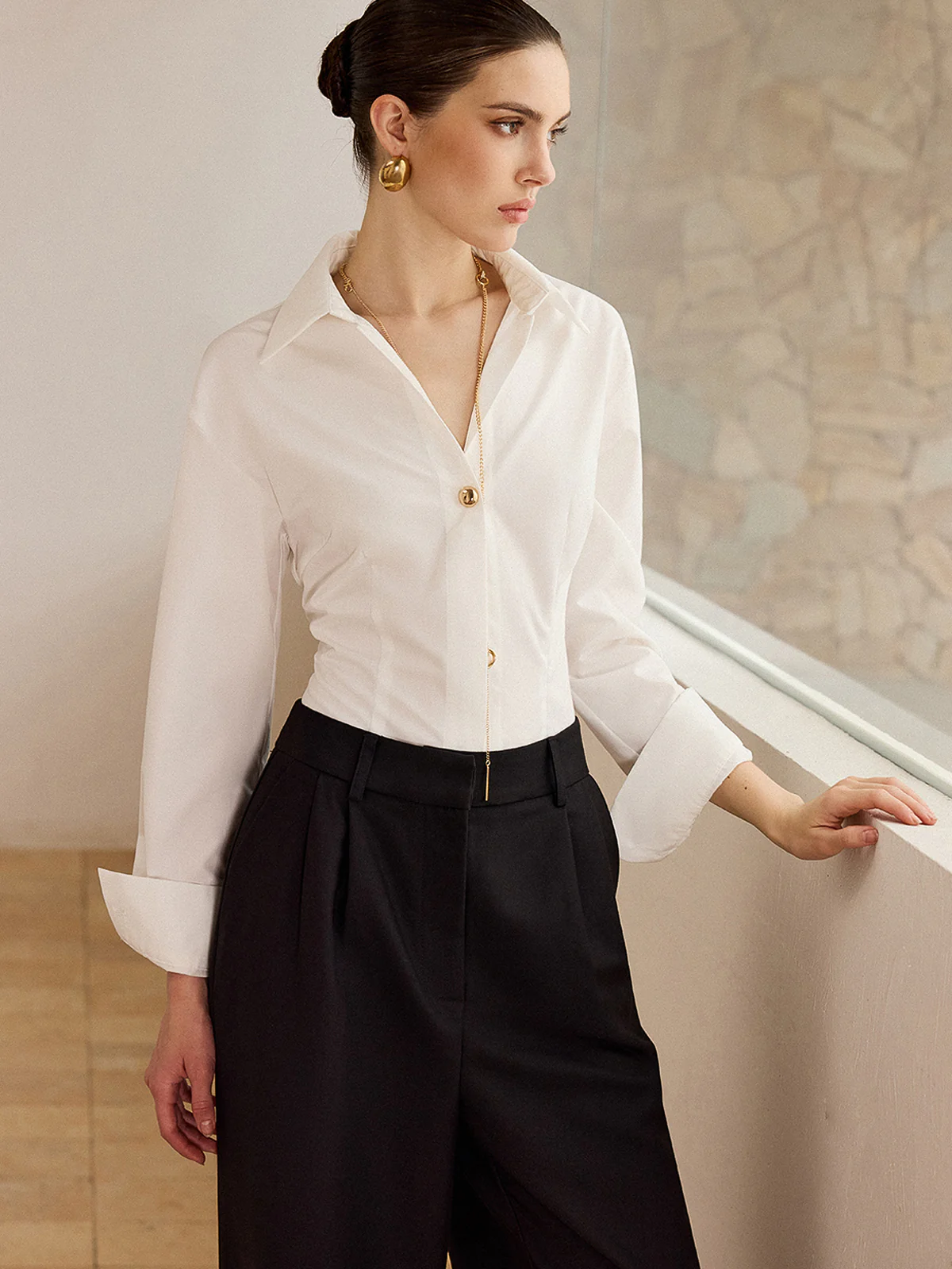 Metal Button Long-Sleeve Shirt - Image 3