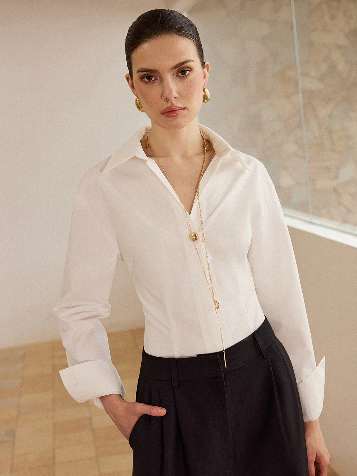 Metal Button Long-Sleeve Shirt - Image 4