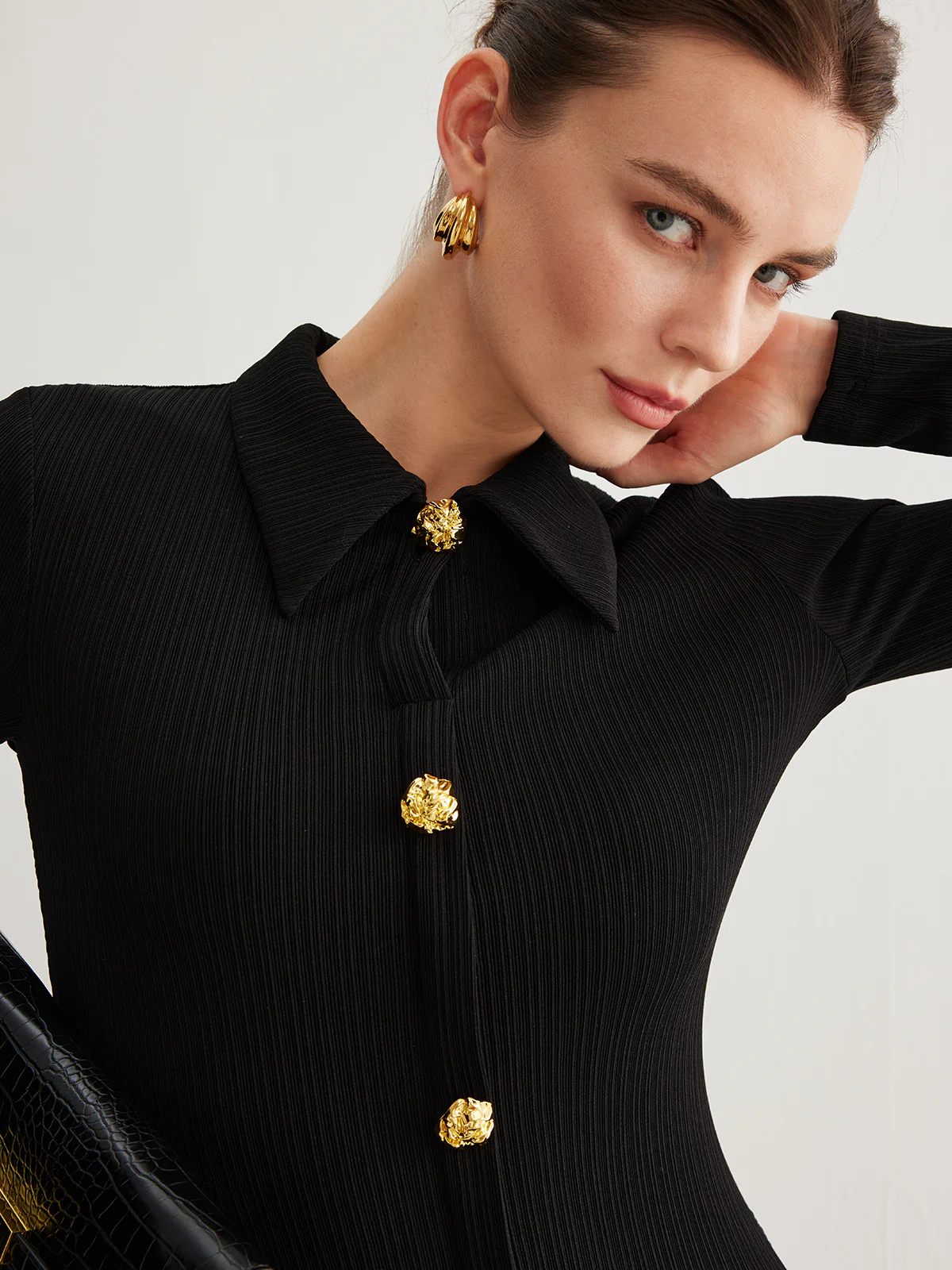 Metal Button-Down Split Lapel Dress - Image 2