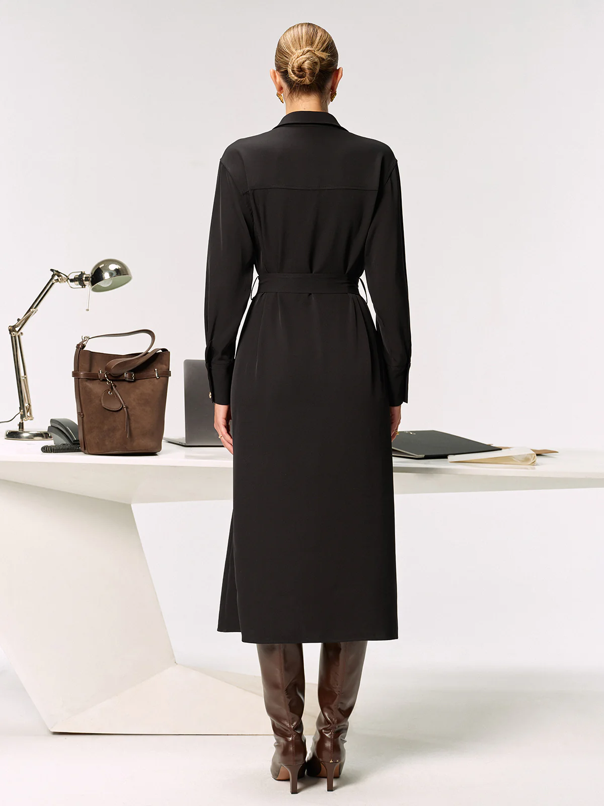 Metal Button-Front Belted Shirt Dress - Image 7
