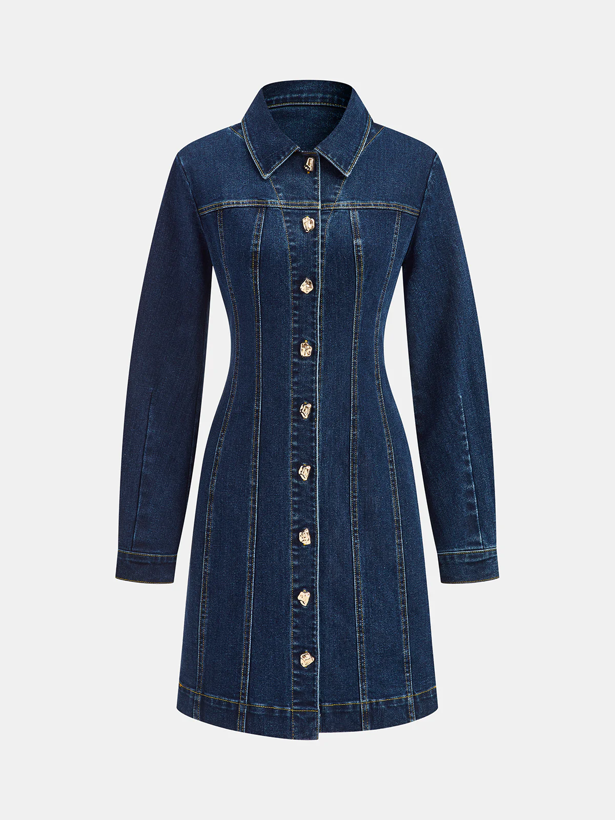 Metal Button-Front Denim Shirt Dress