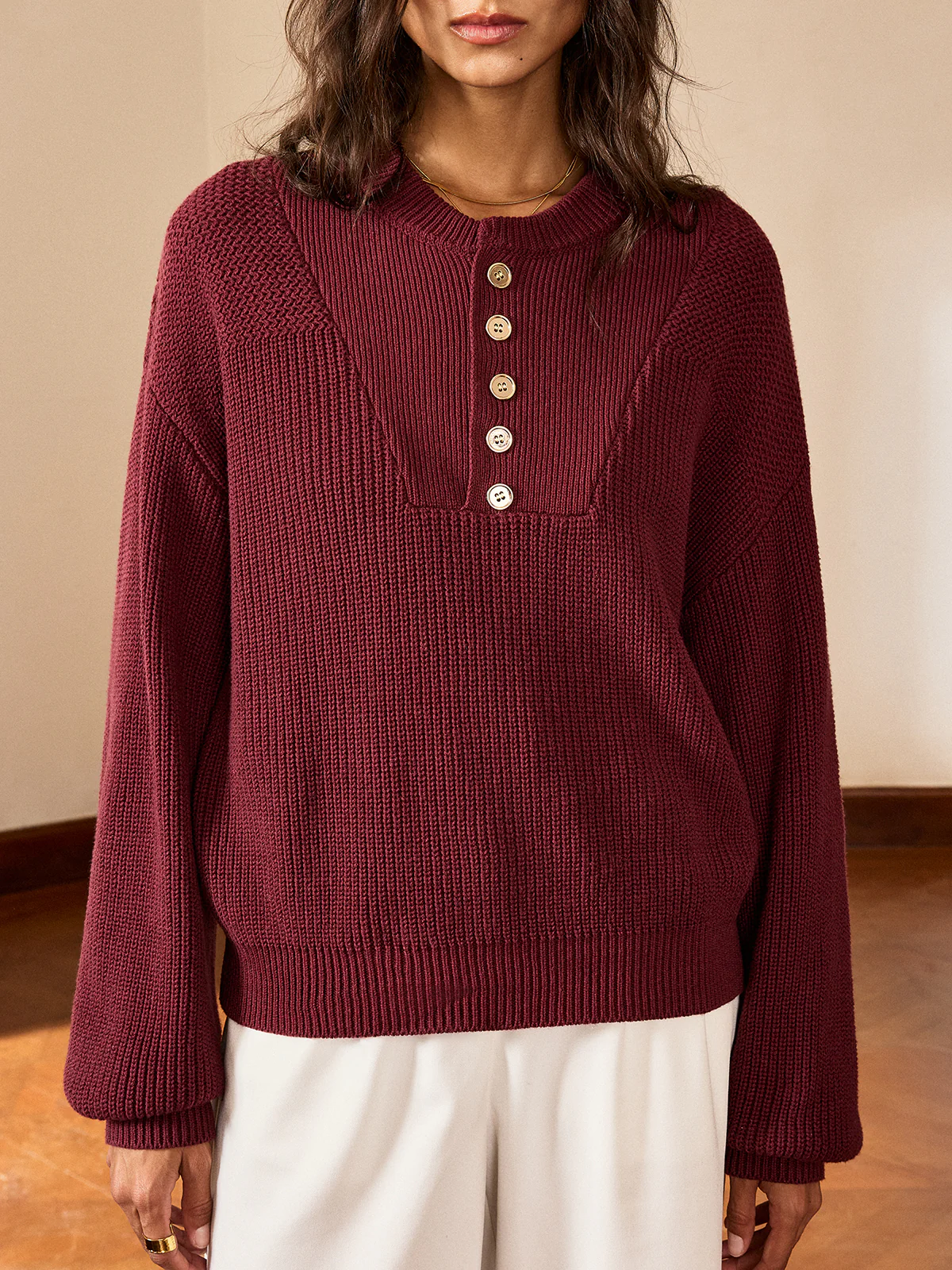 Metal Button-Front Knit Top - Image 2