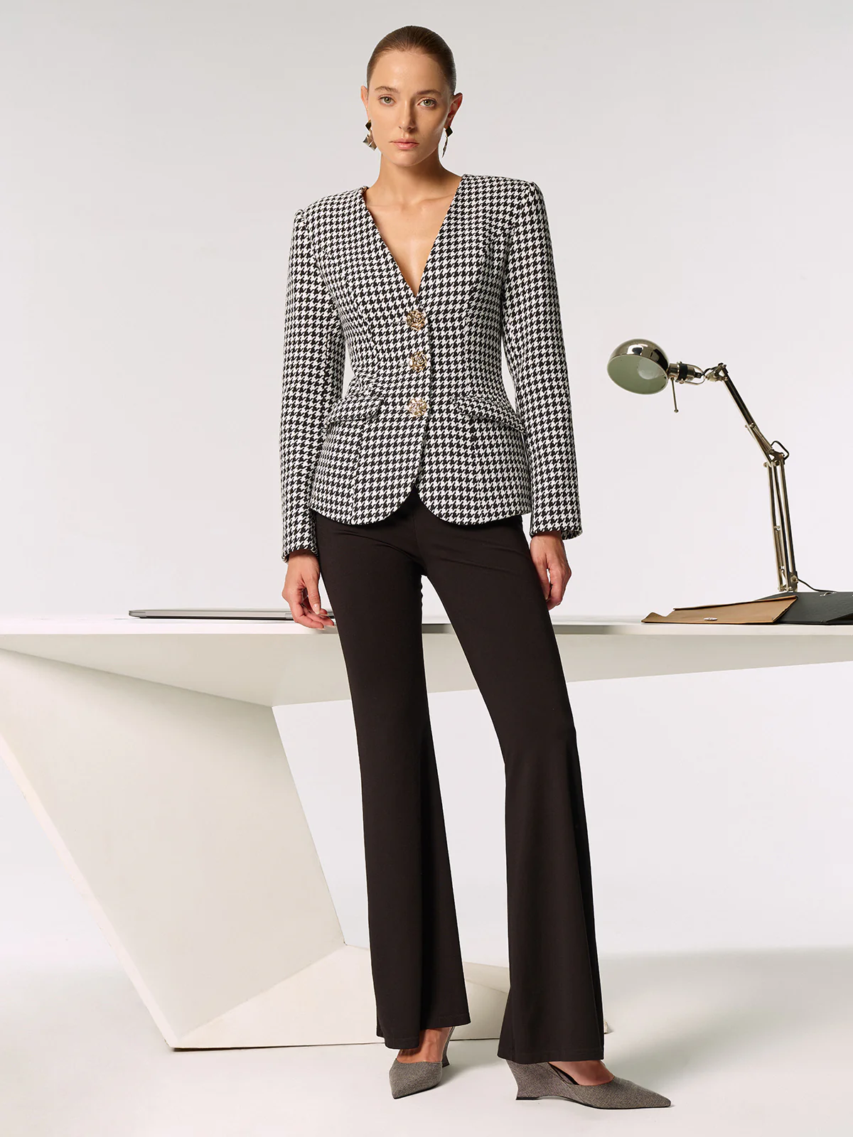 Metal Button Houndstooth Blazer - Image 2