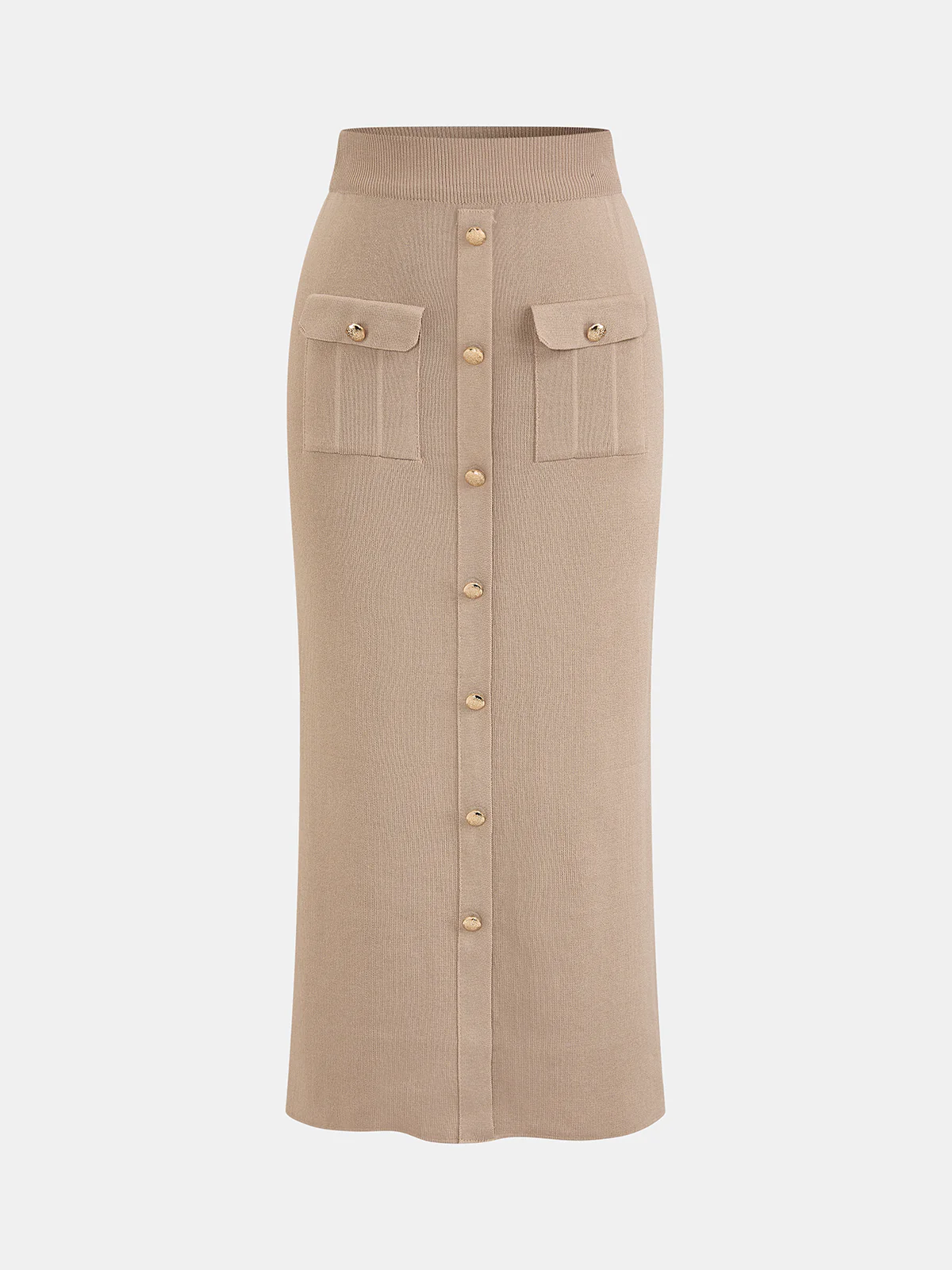 Metal Button Knit Cardigan & Midi Skirt Set - Image 4