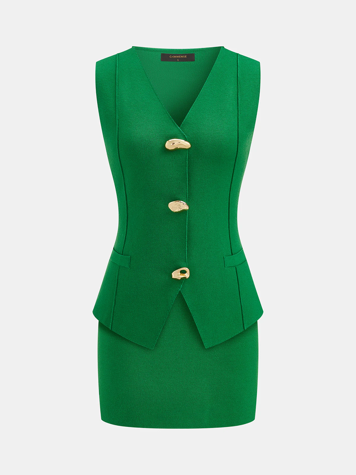 Metal Button Knit Vest & Mini Skirt Set - Image 2