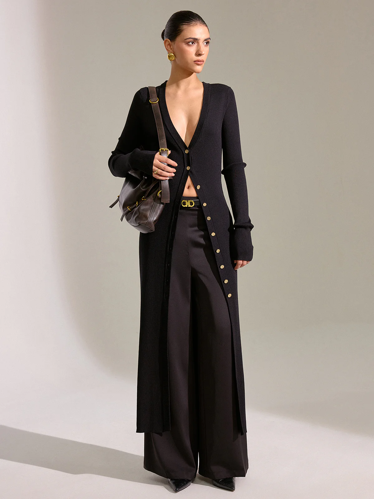 Metal Button Longline Knit Cardigan Dress - Image 2