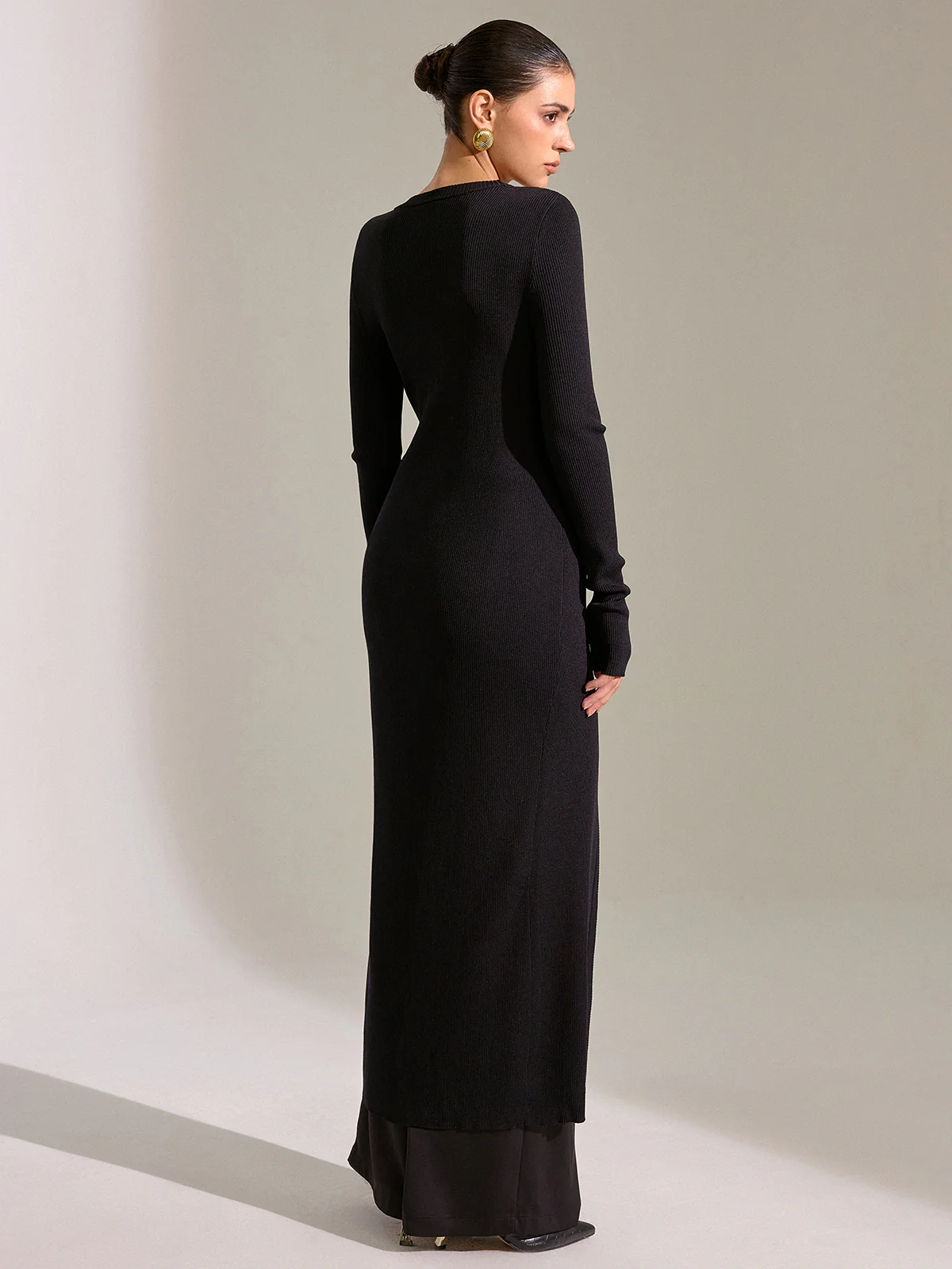 Metal Button Longline Knit Cardigan Dress - Image 6
