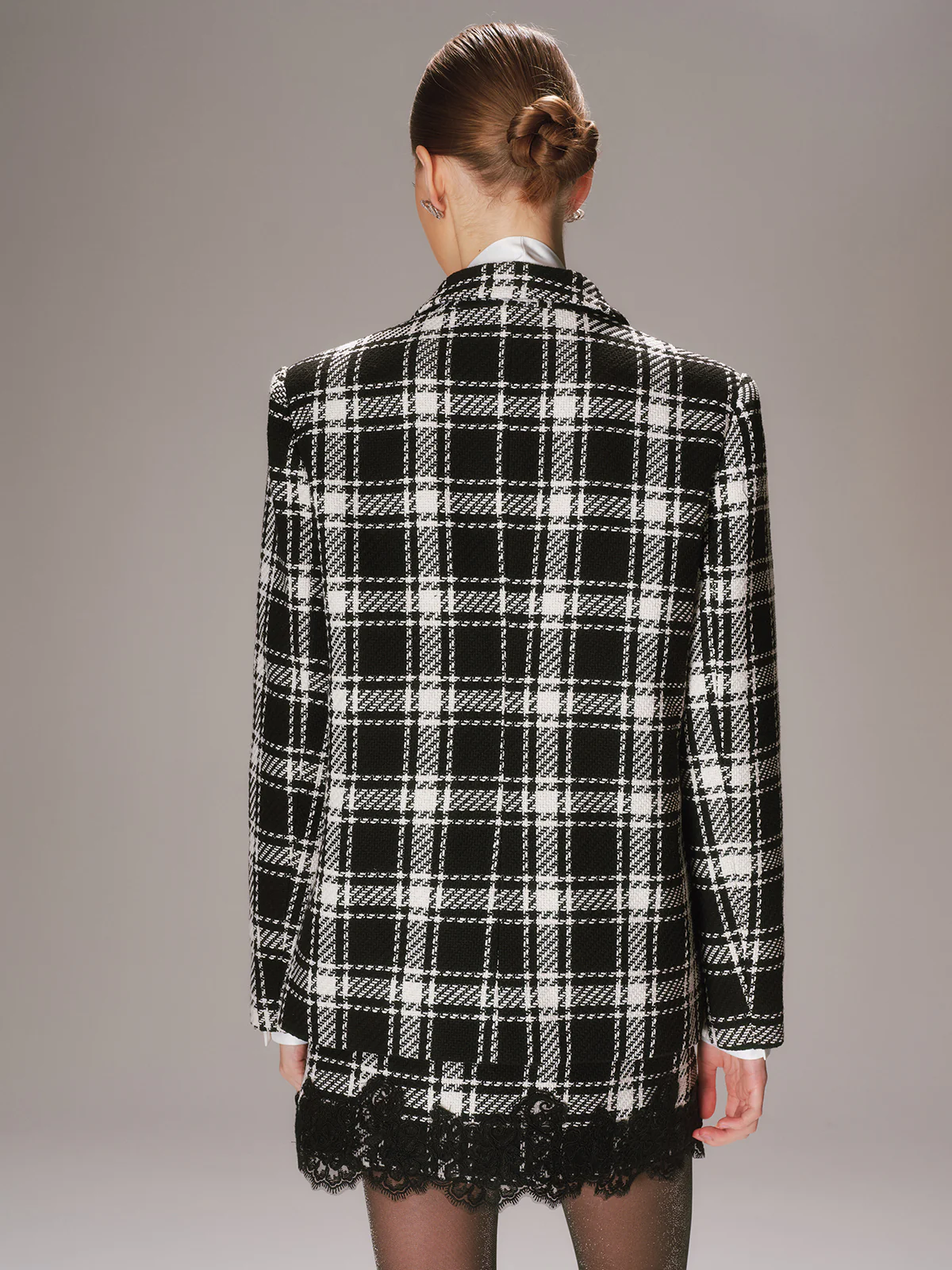 Metal Button Plaid Tweed Blazer - Image 5
