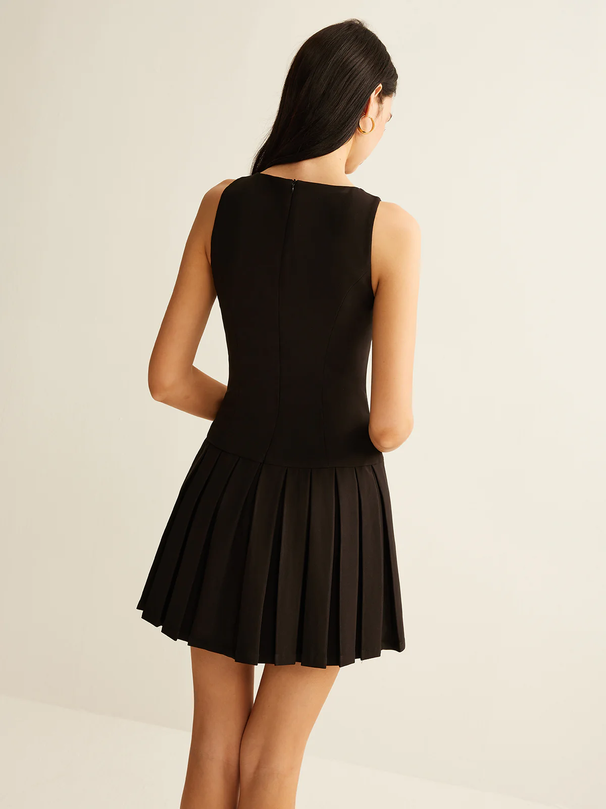 Metal-Button Pleated Tank Dress - Image 4