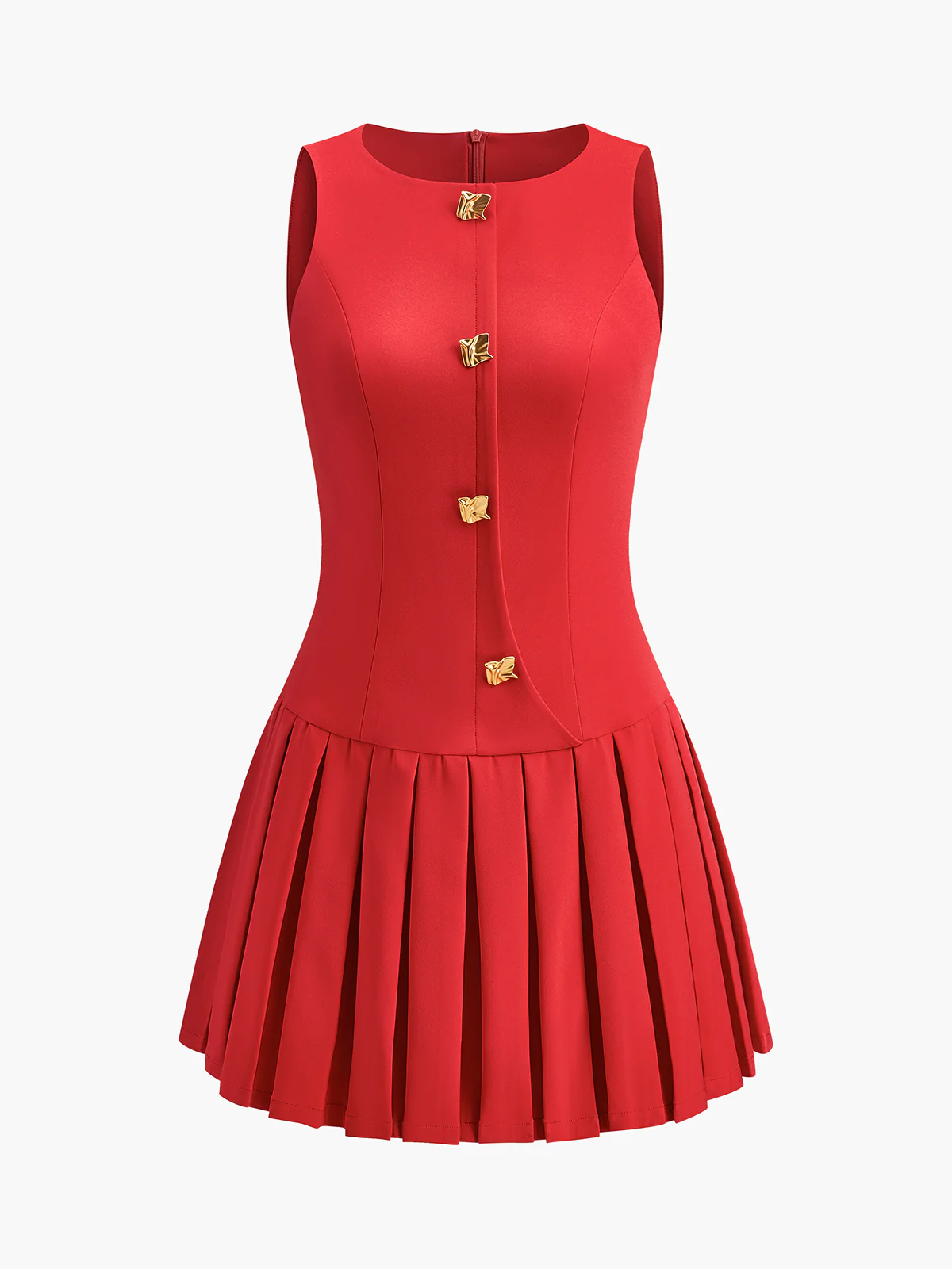 Metal-Button Pleated Tank Dress - Image 7
