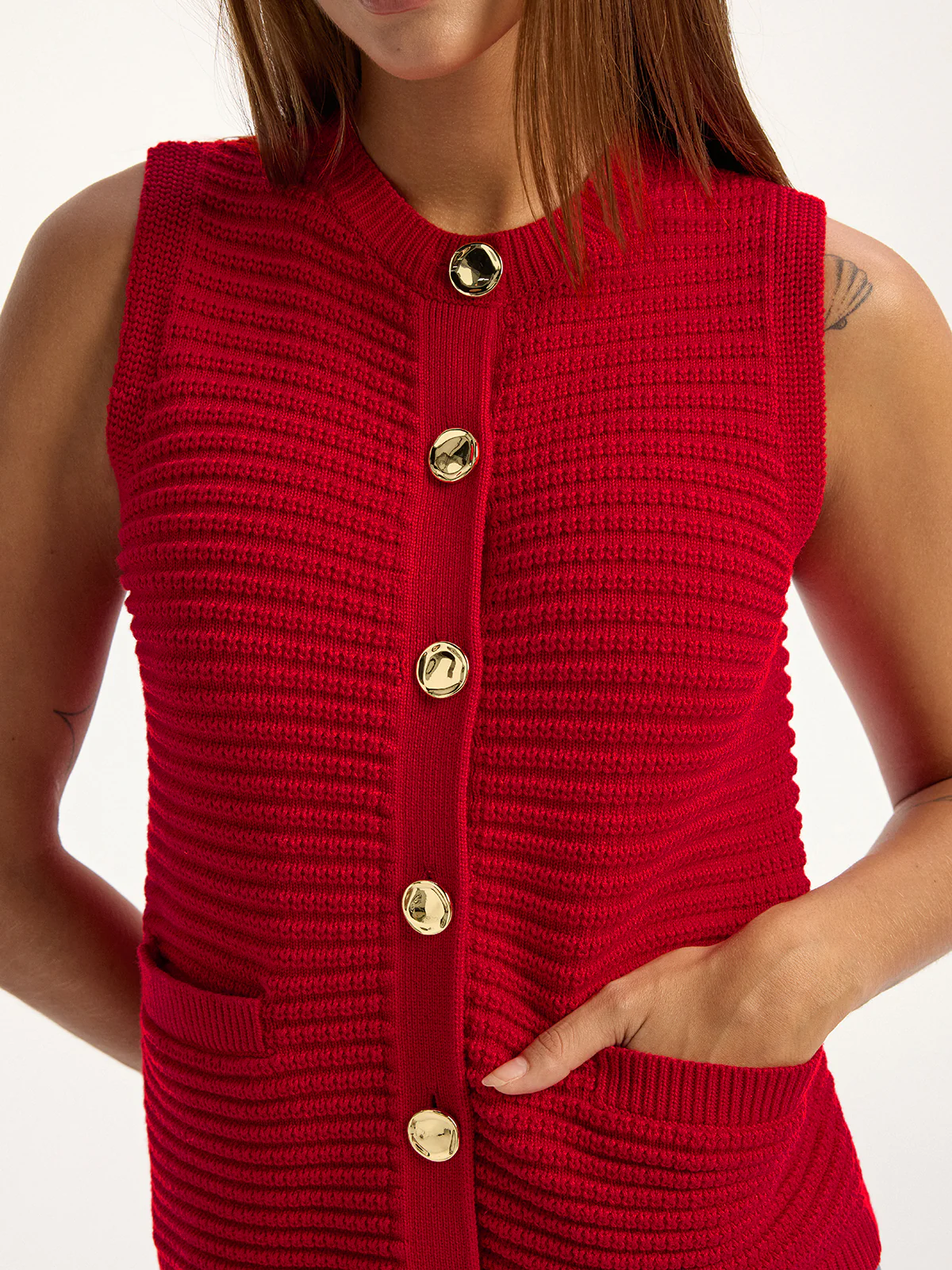 Metal Button Pocket Sweater Vest - Image 3
