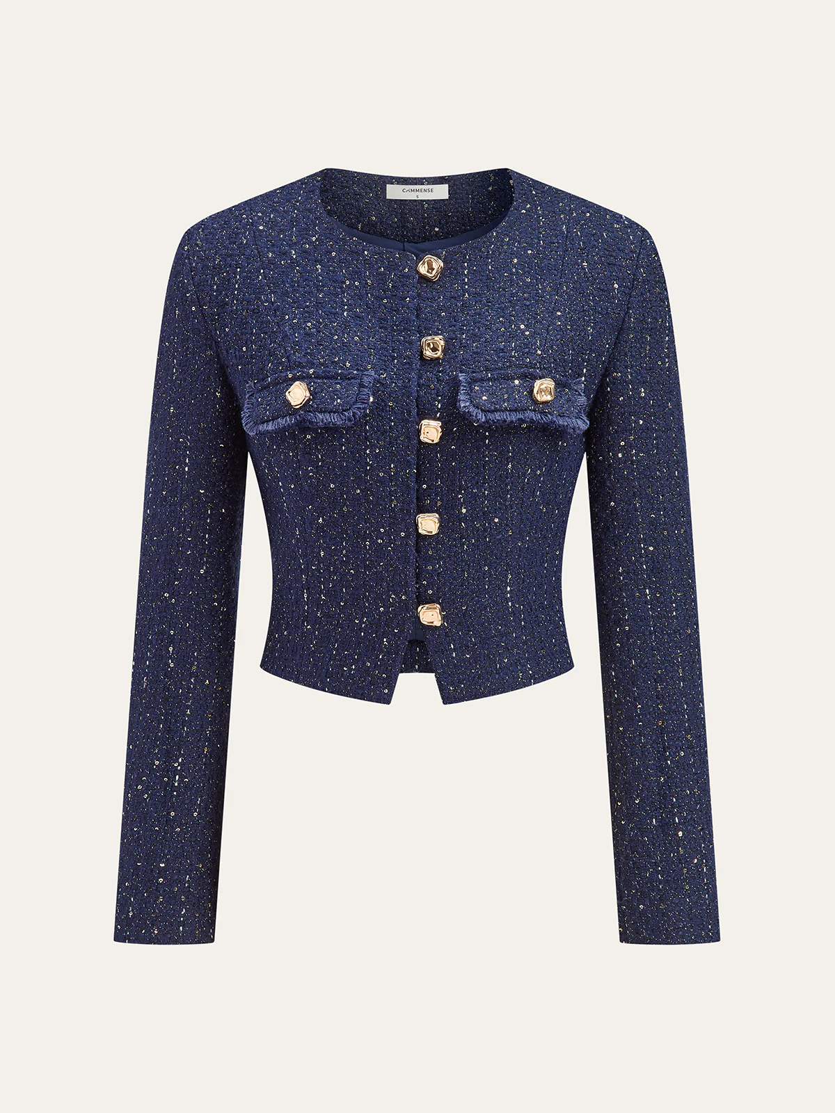 Metal Button Sequin Tweed Blazer - Image 2