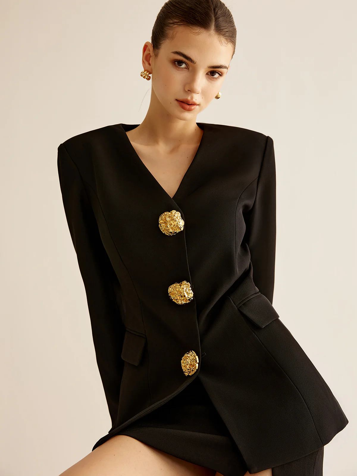 Metal-Button Slim Blazer - Image 3