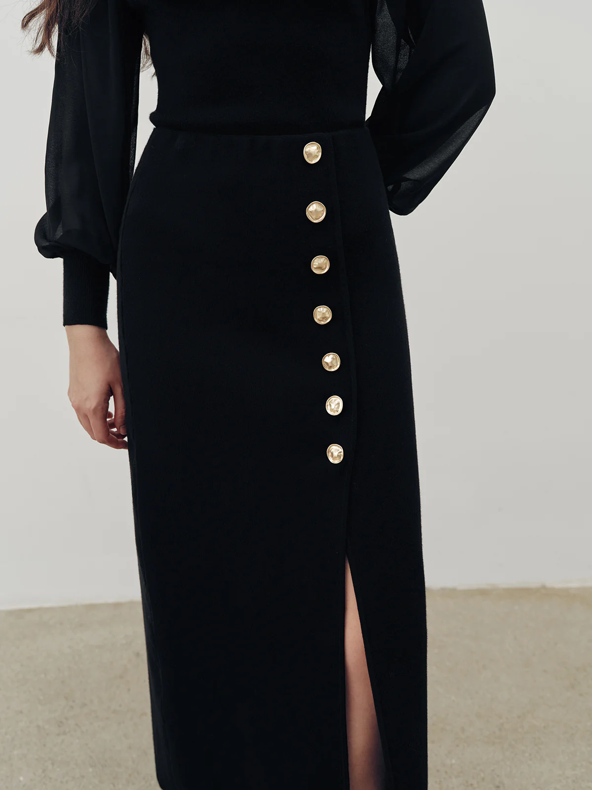 Metal Button Slit Maxi Skirt - Image 2