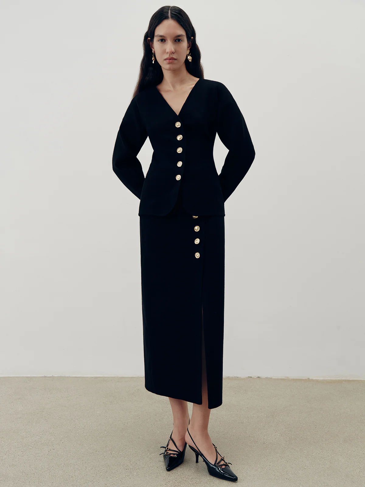 Metal Button Slit Maxi Skirt - Image 4