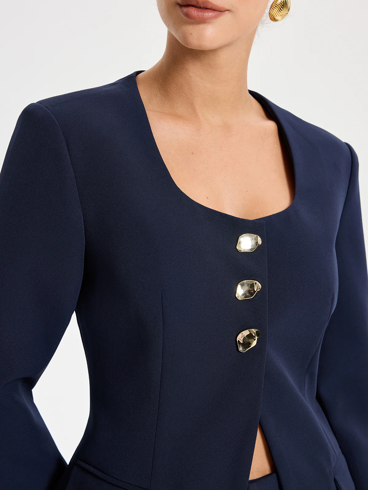 Metal Button Square Neck Blazer - Image 2