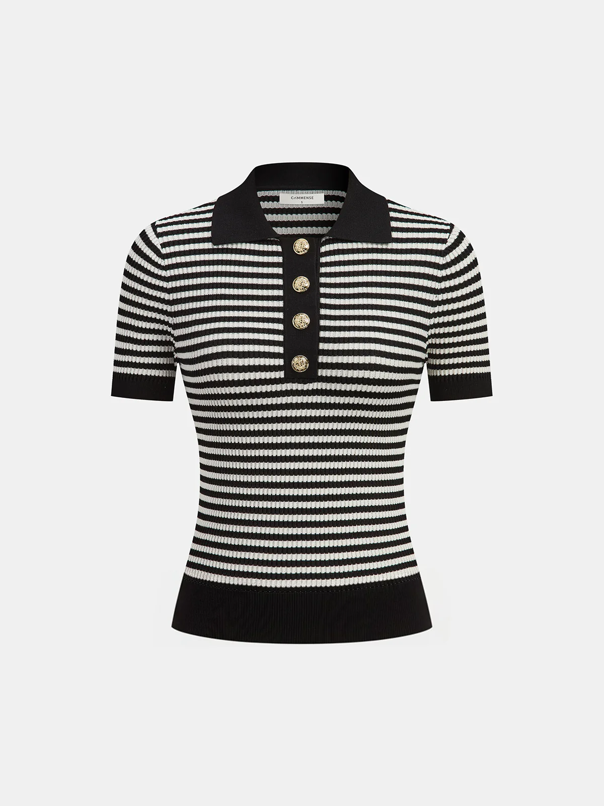 Metal Button Striped Knit Polo Top - Image 8