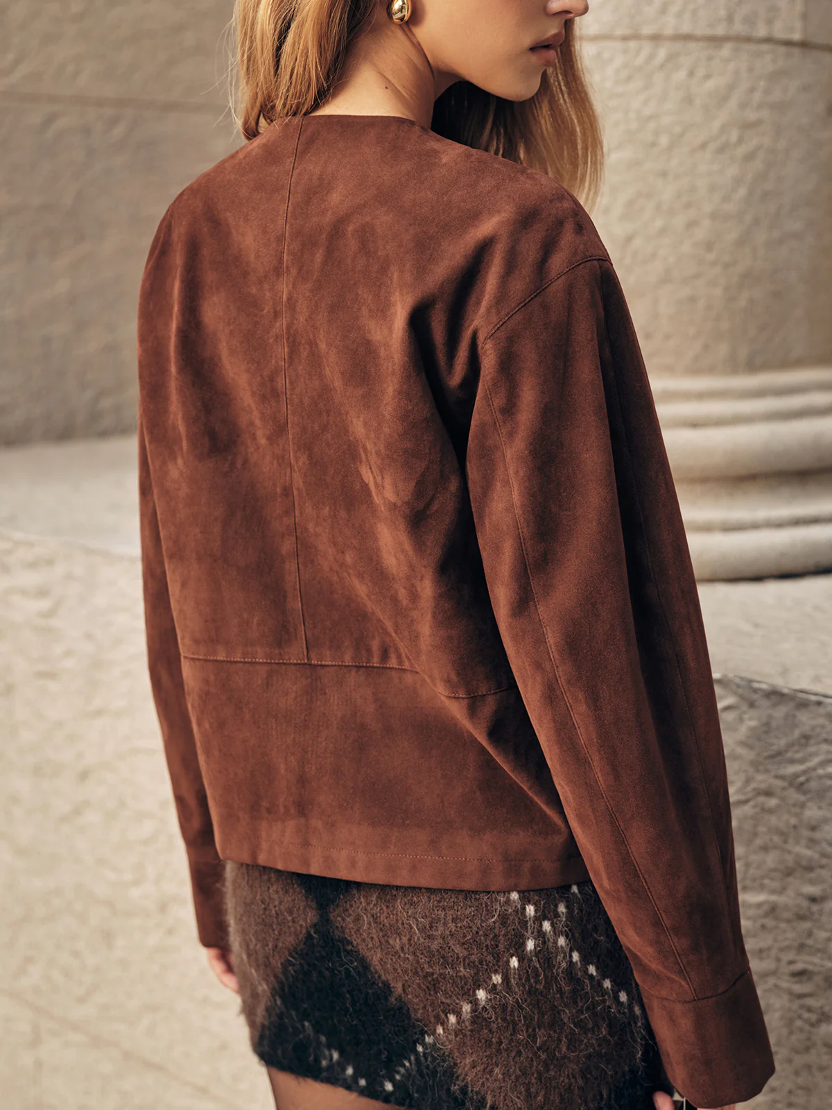Metal Button Suede Effect Jacket - Image 6