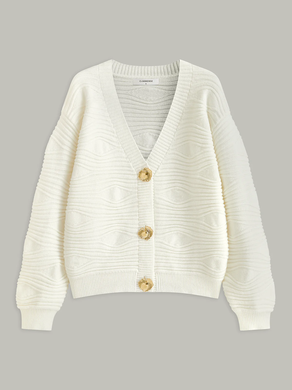 Metal Button Textured Knit Cardigan