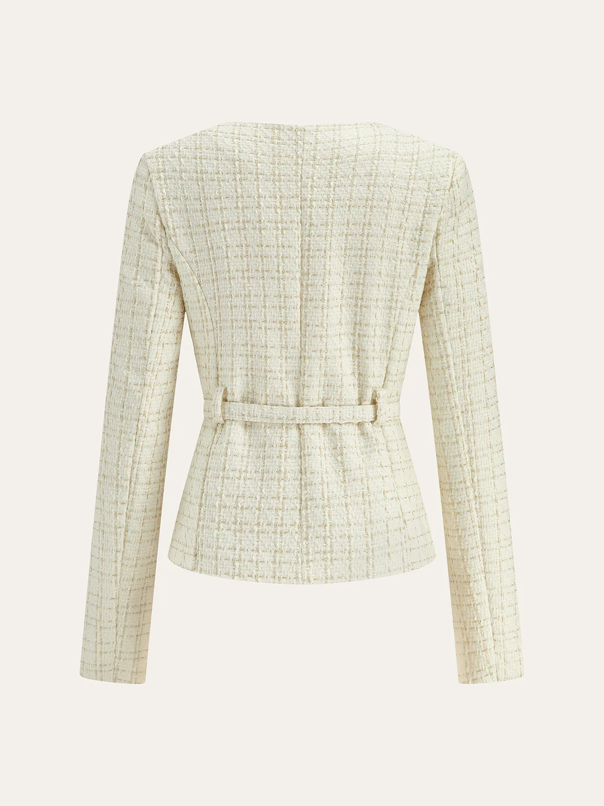 Metal Button Tweed Belted Blazer - Image 2