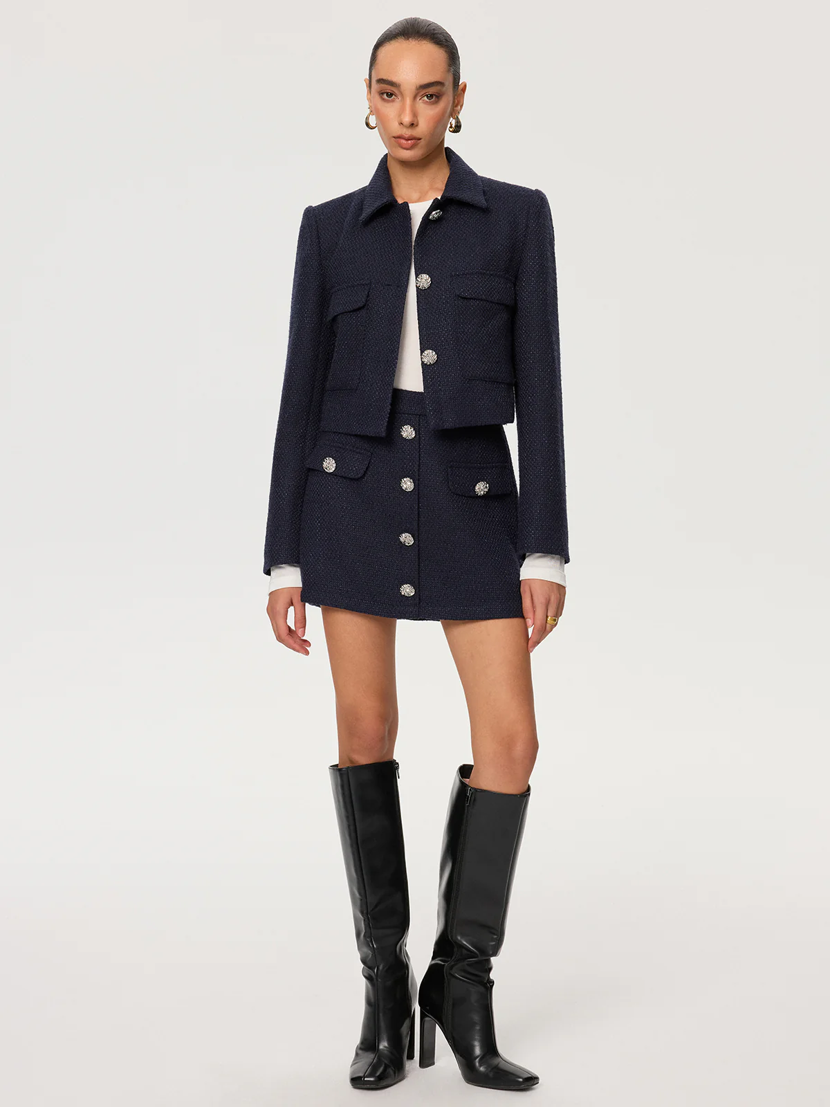 Metal Button Tweed Mini Skirt - Image 4