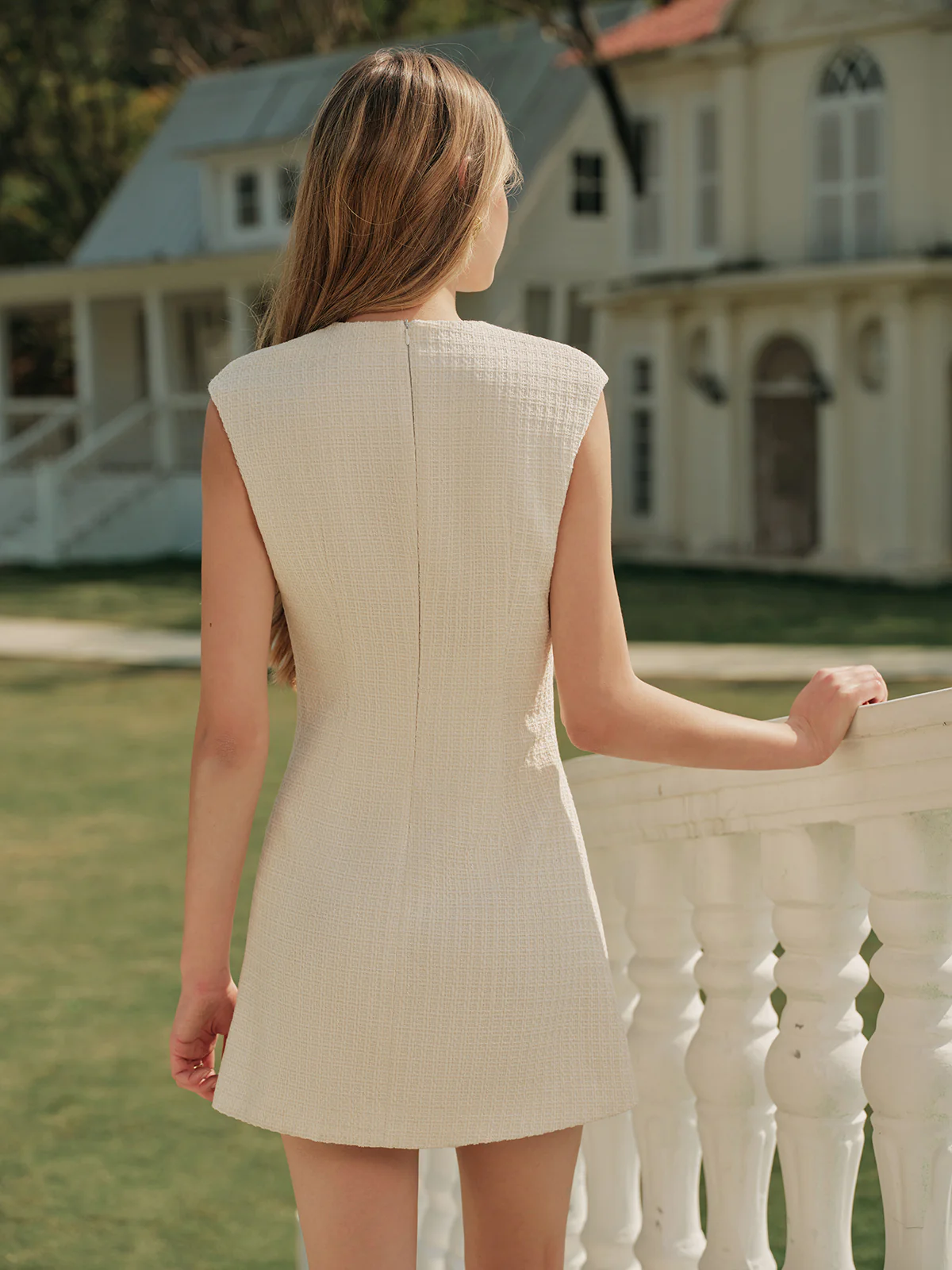 Metal Button Tweed Sleeveless Dress - Image 7