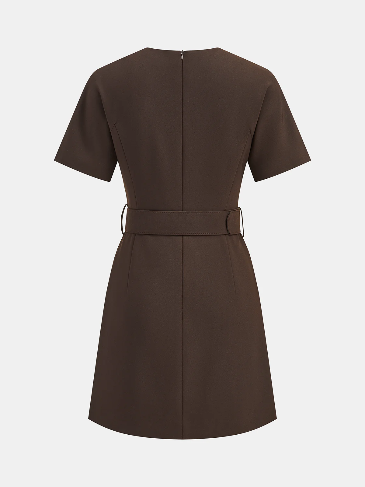 Metal Button V-Neck Belted Mini Dress - Image 3