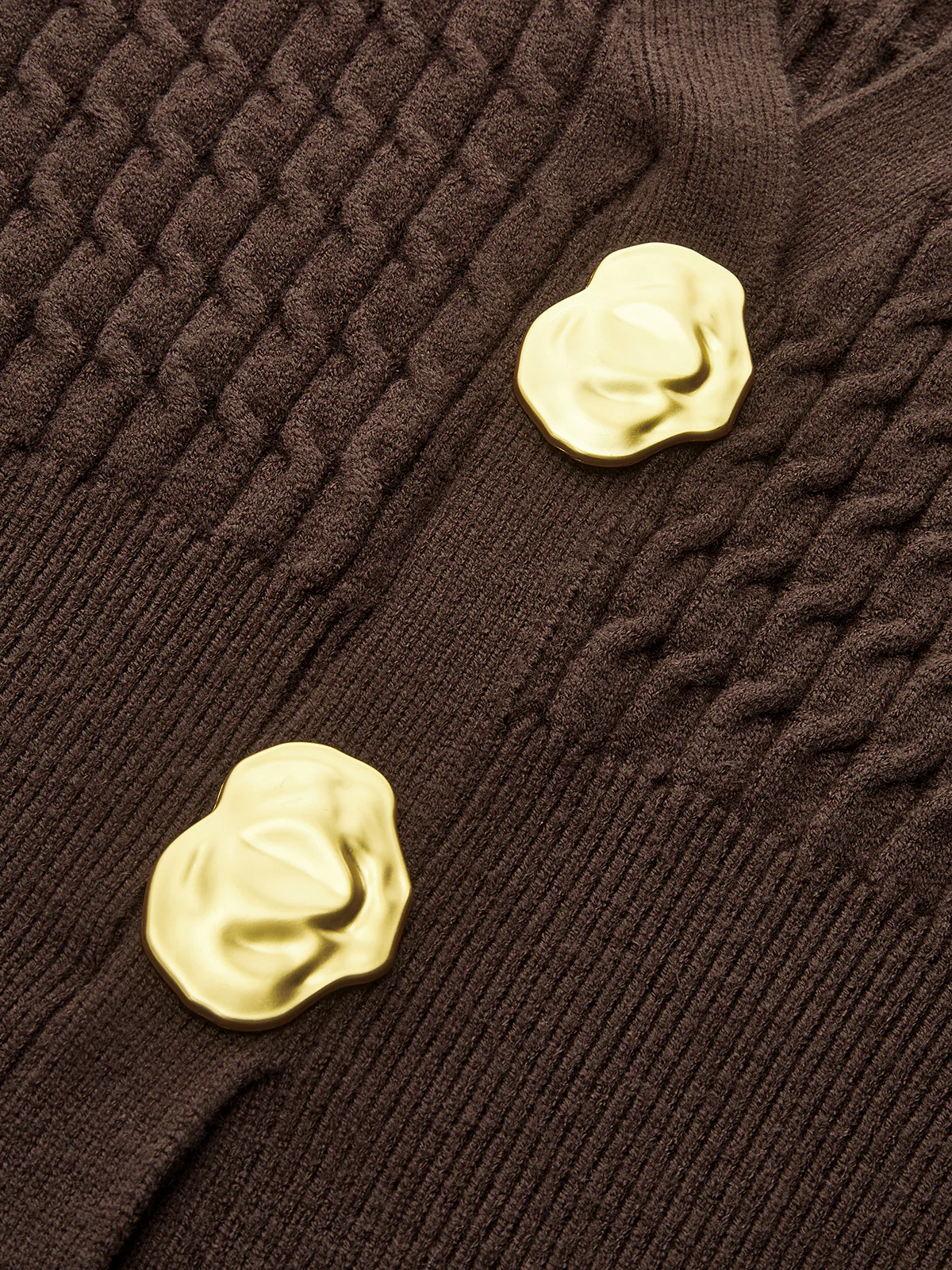Metal Button V-Neck Cable Knit Outerwear - Image 3