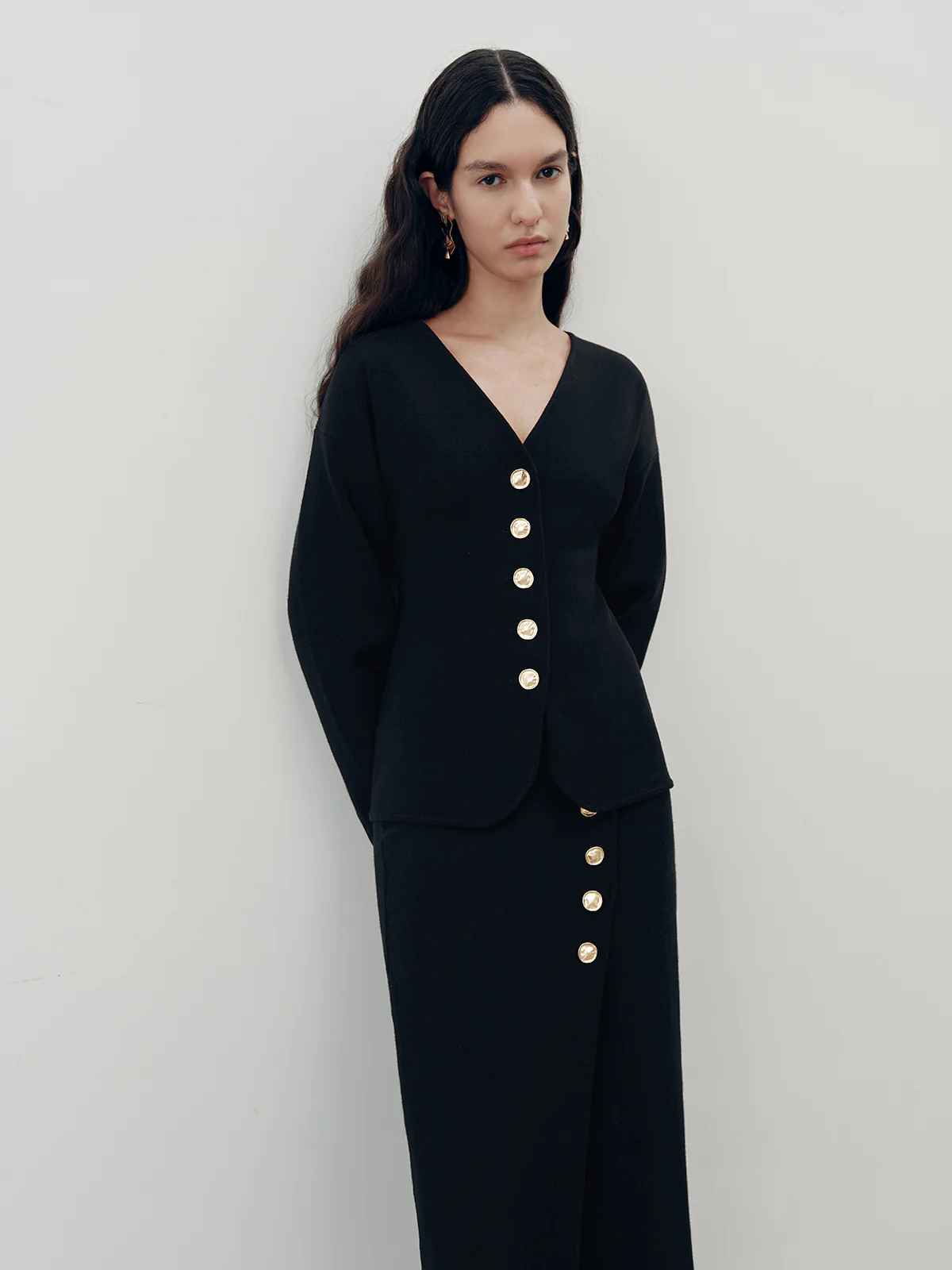 Metal Button V-Neck Cardigan - Image 2