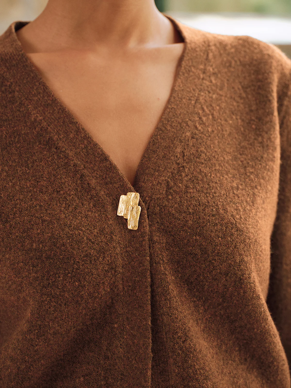 Metal Button V-Neck Knit Cardigan - Image 2