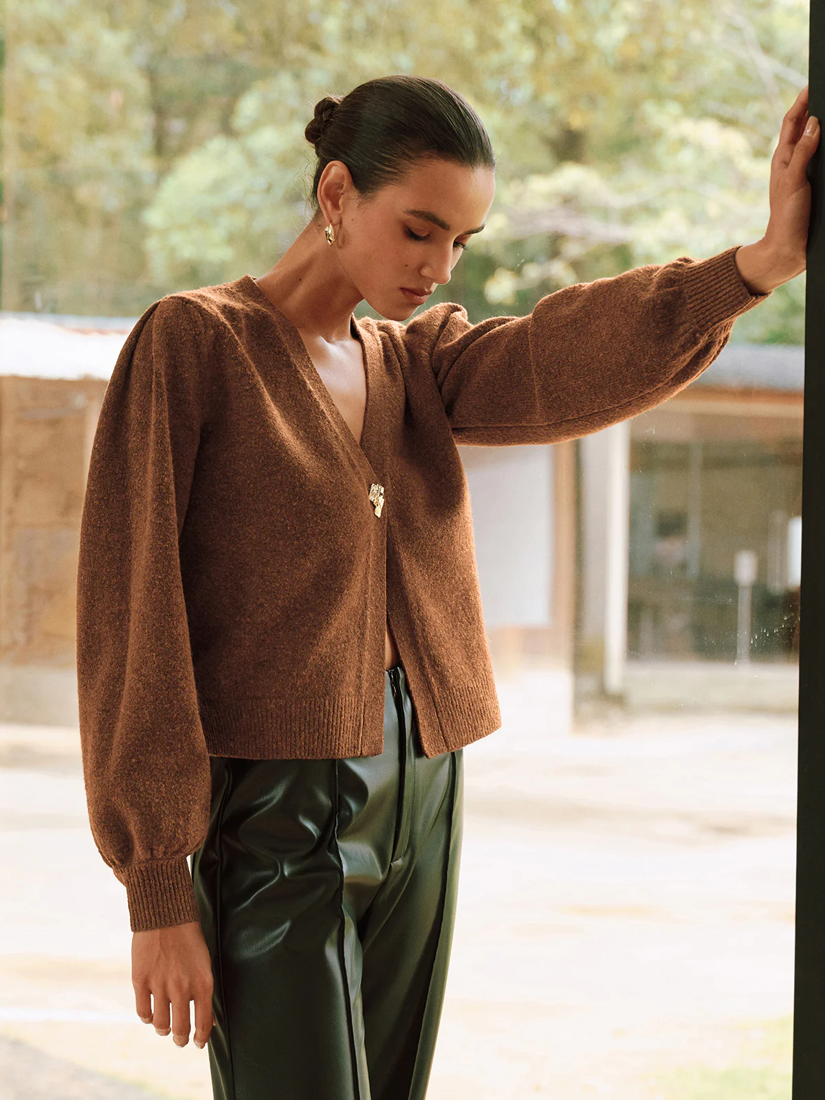 Metal Button V-Neck Knit Cardigan - Image 5
