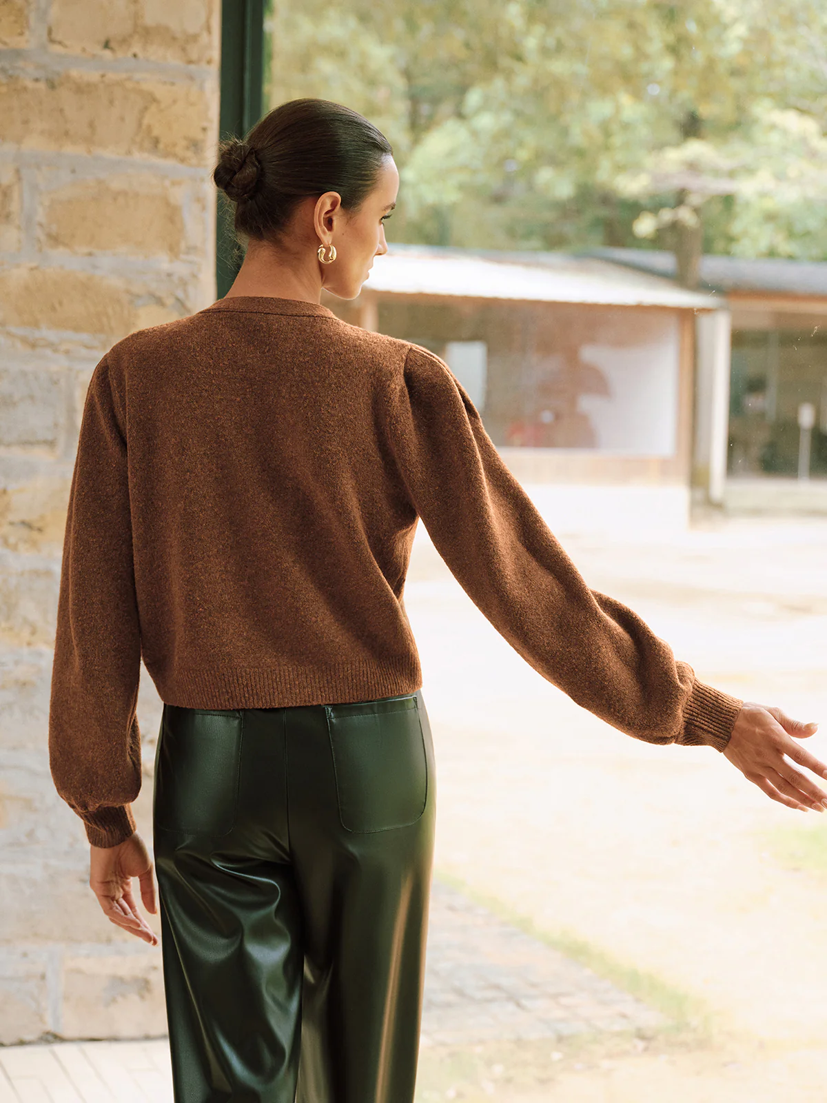 Metal Button V-Neck Knit Cardigan - Image 6