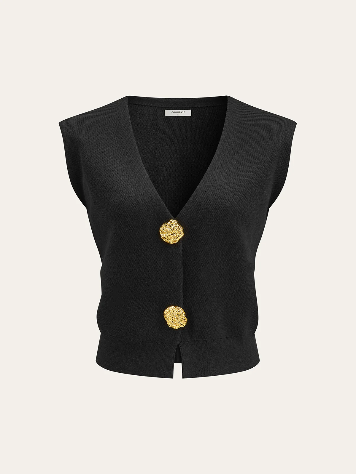 Metal Button V-Neck Knit Vest - Image 2